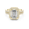2.50 ct Emerald Cut Milgrain Halo Engagement Ring 2.5ct Yellow Gold