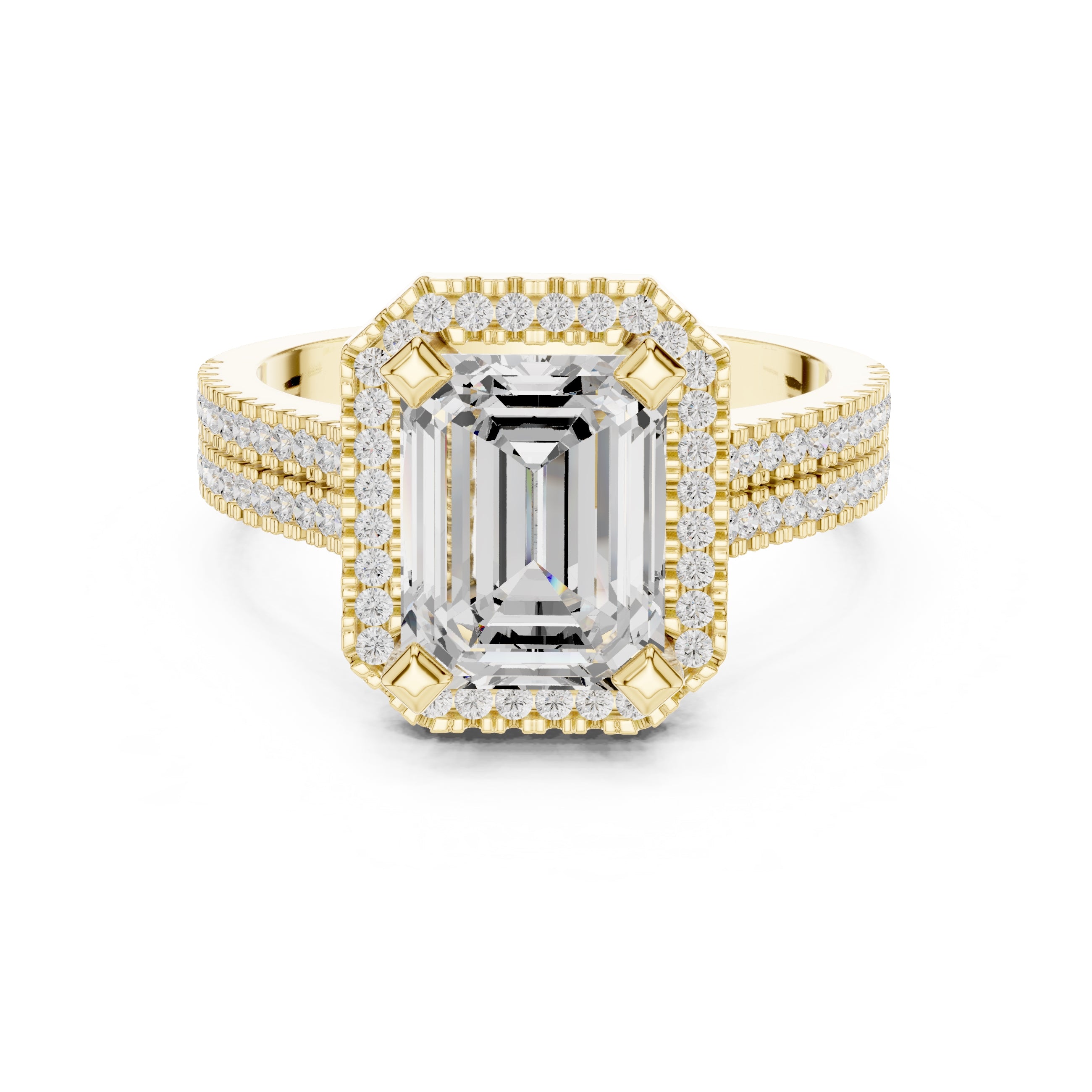 2.50 ct Emerald Cut Milgrain Halo Engagement Ring 2.5ct Yellow Gold