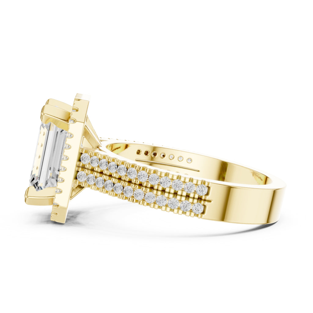 2.50 ct Emerald Cut Milgrain Halo Engagement Ring 2.5ct Yellow Gold