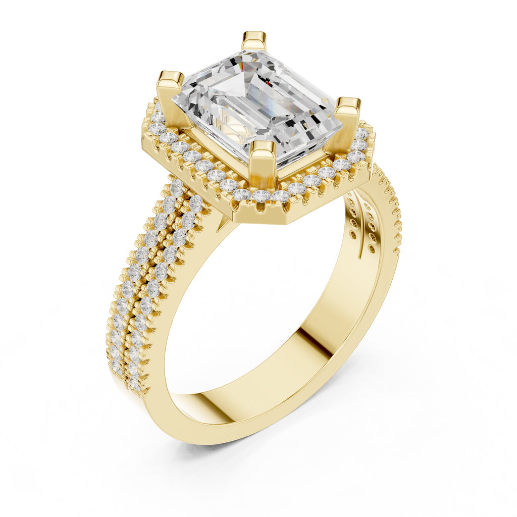 2.50 ct Emerald Cut Milgrain Halo Engagement Ring 2.5ct Yellow Gold