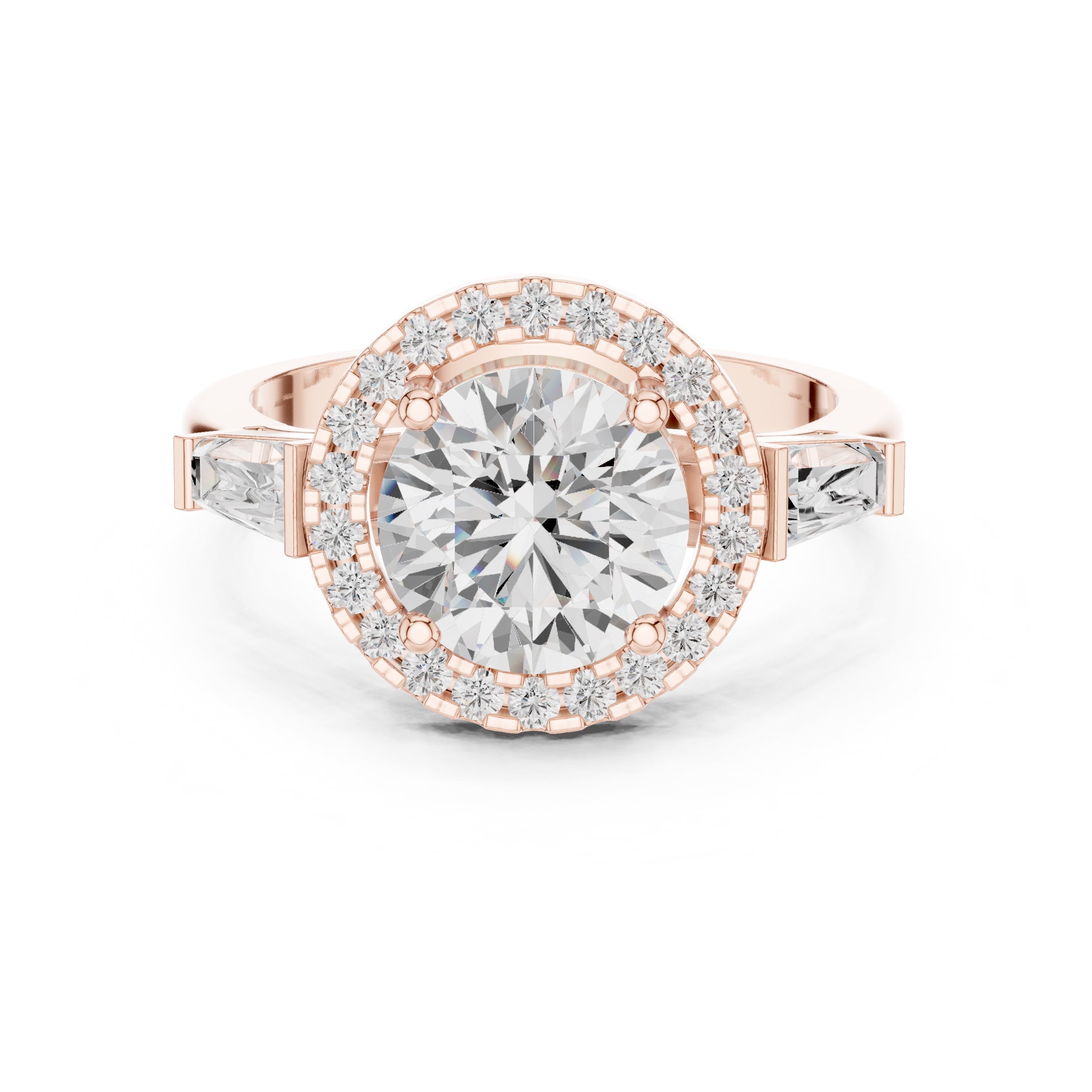 2.00 ct Round Diamond Baguette Halo Ring 2ct Rose Gold
