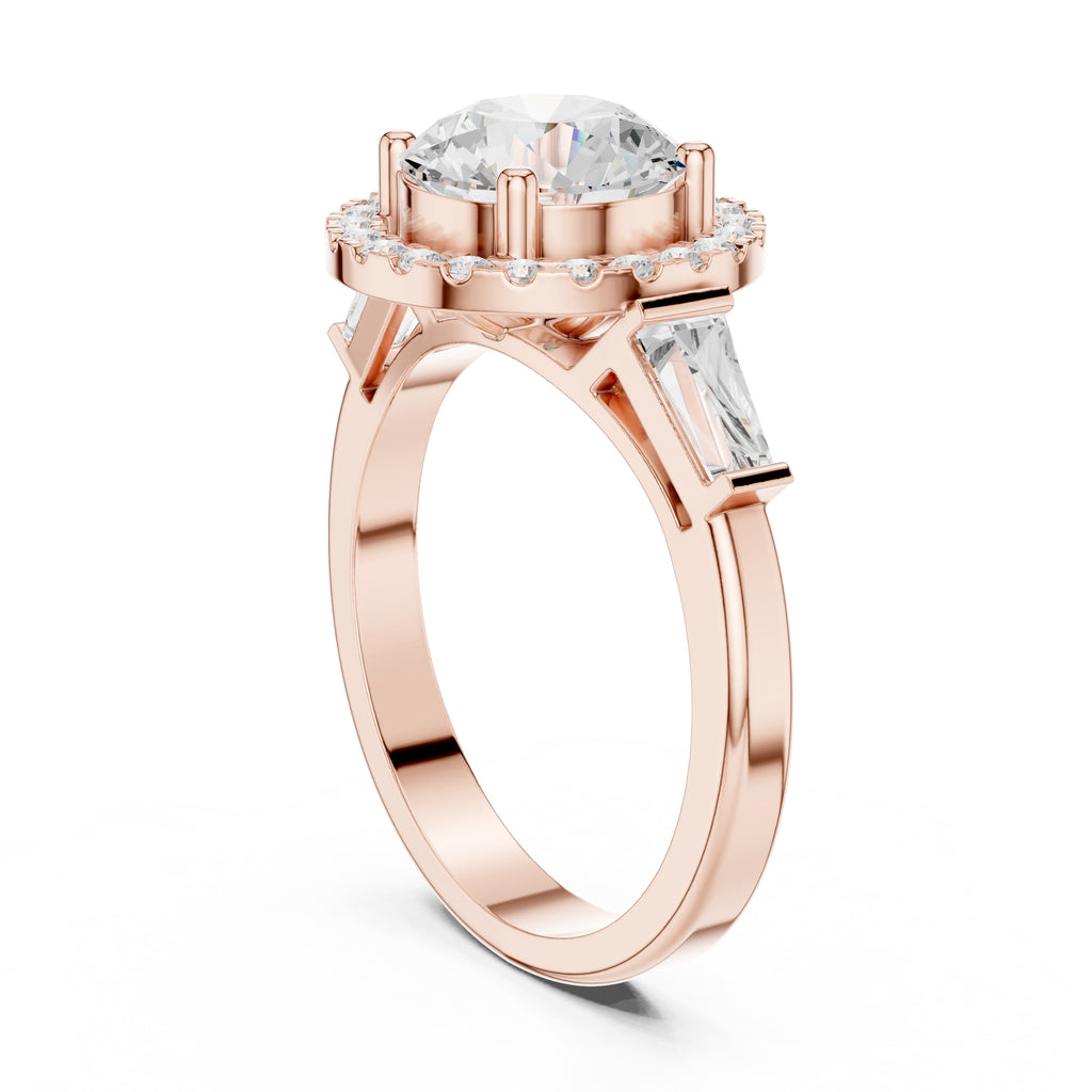2.00 ct Round Diamond Baguette Halo Ring 2ct Rose Gold