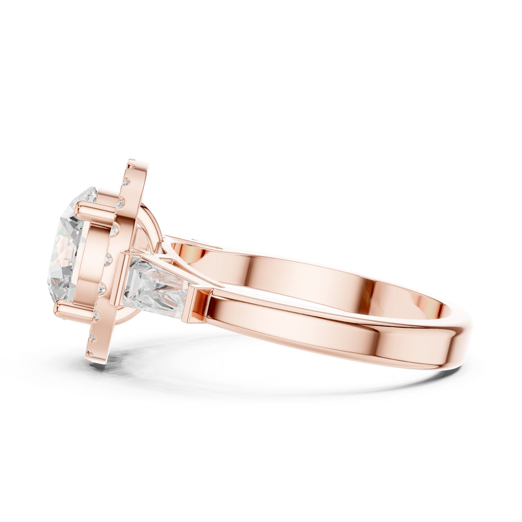 2.00 ct Round Diamond Baguette Halo Ring 2ct Rose Gold