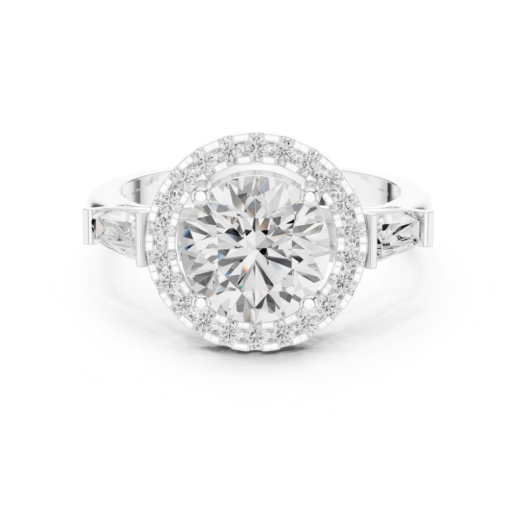 2.00 ct Round Diamond Baguette Halo Ring 2ct White Gold