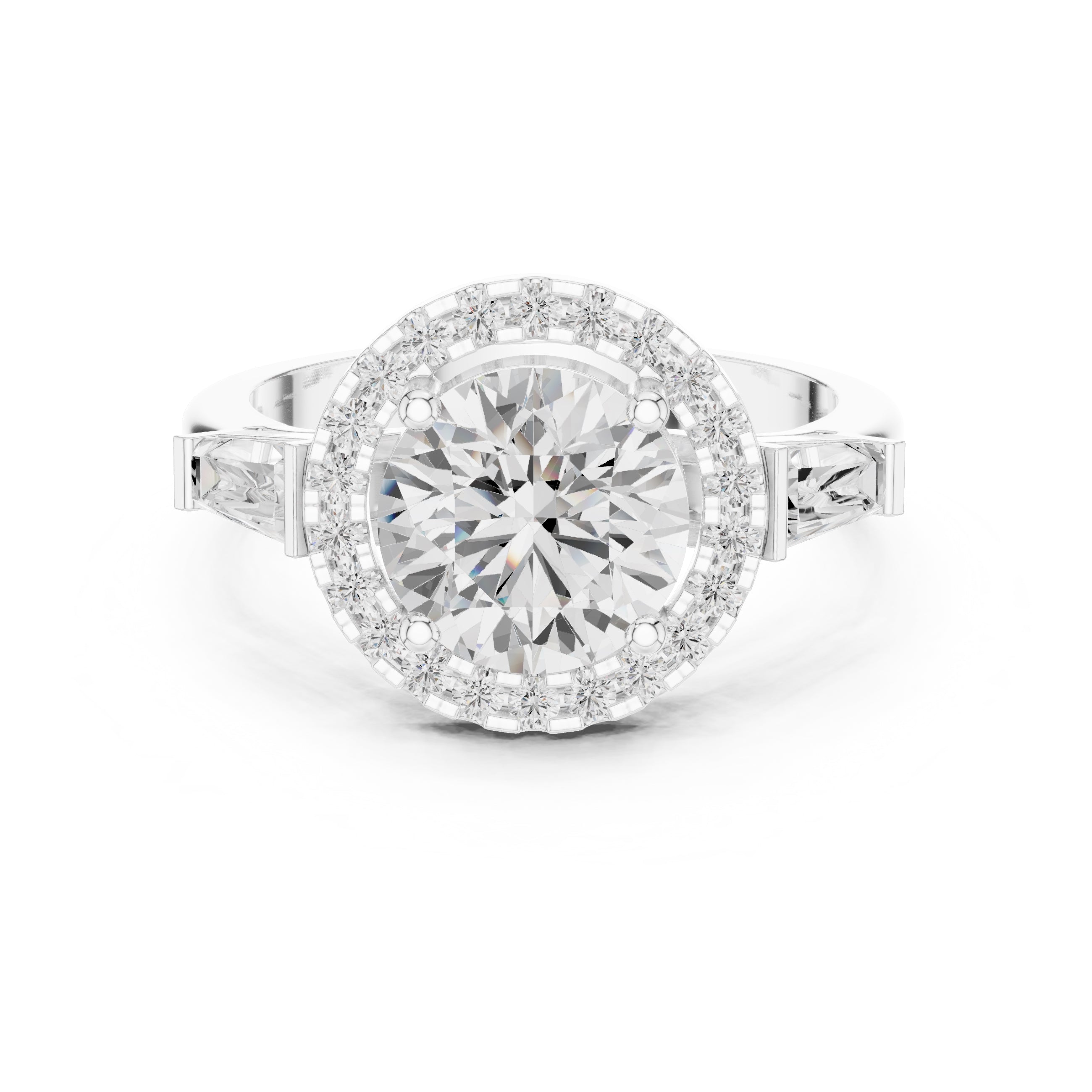 2.00 ct Round Diamond Baguette Halo Ring 2ct White Gold