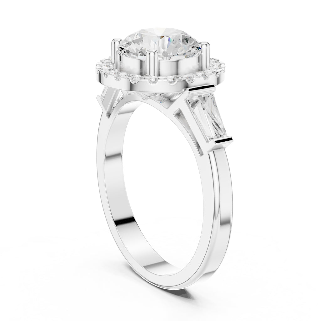 2.00 ct Round Diamond Baguette Halo Ring 2ct White Gold