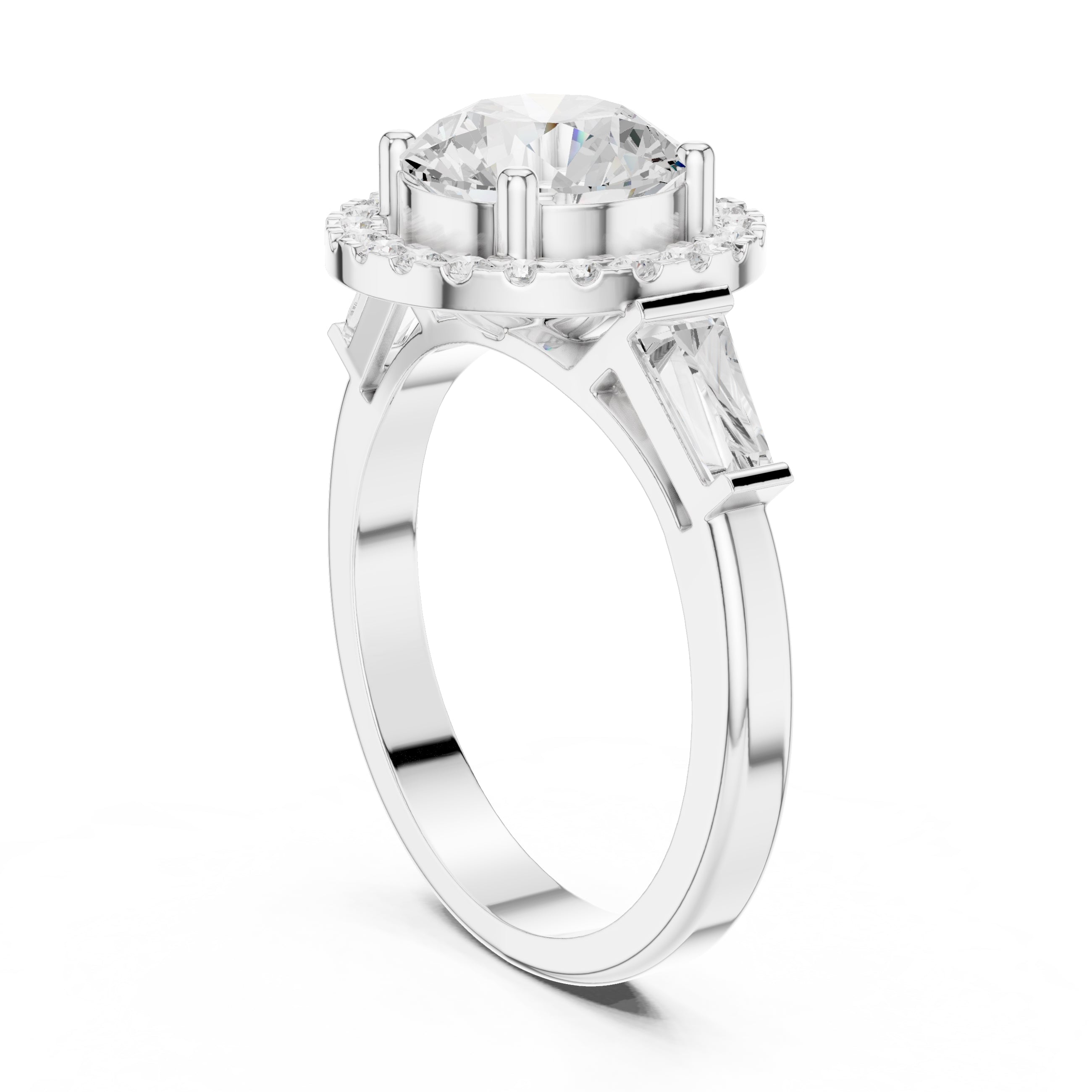 2.00 ct Round Diamond Baguette Halo Ring 2ct White Gold