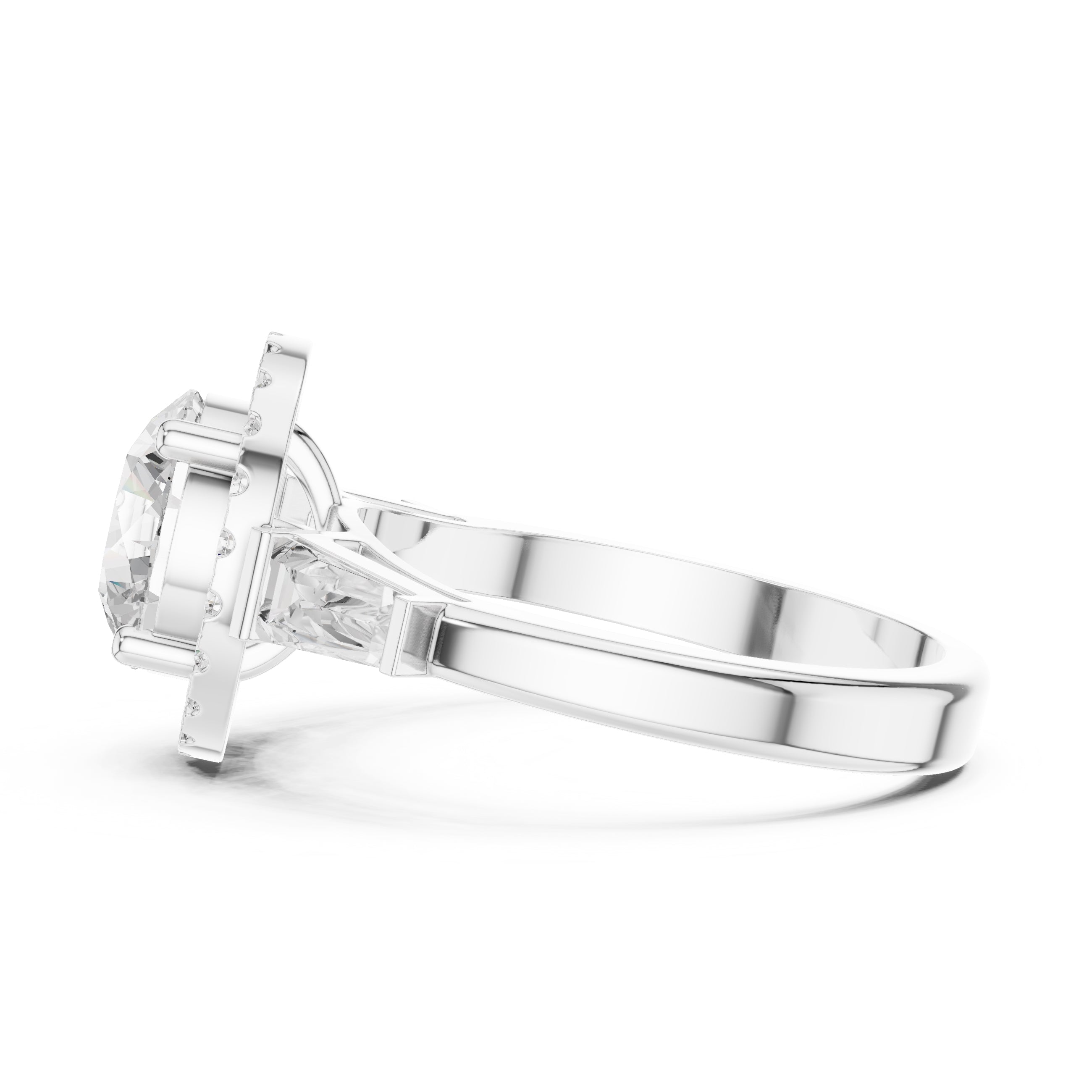 2.00 ct Round Diamond Baguette Halo Ring 2ct White Gold