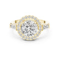 2.00 ct Round Diamond Baguette Halo Ring 2ct Yellow Gold