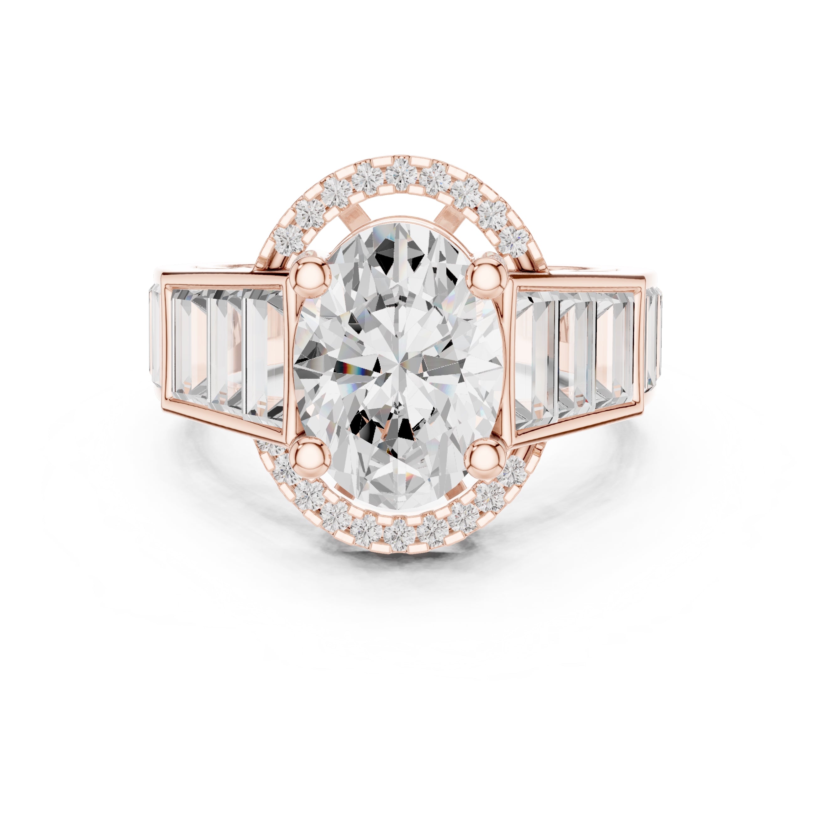 Oval Diamond Baguette Halo Ring 3.5ct Rose Gold