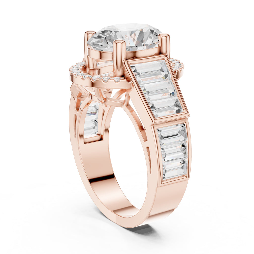 Oval Diamond Baguette Halo Ring 3.5ct Rose Gold