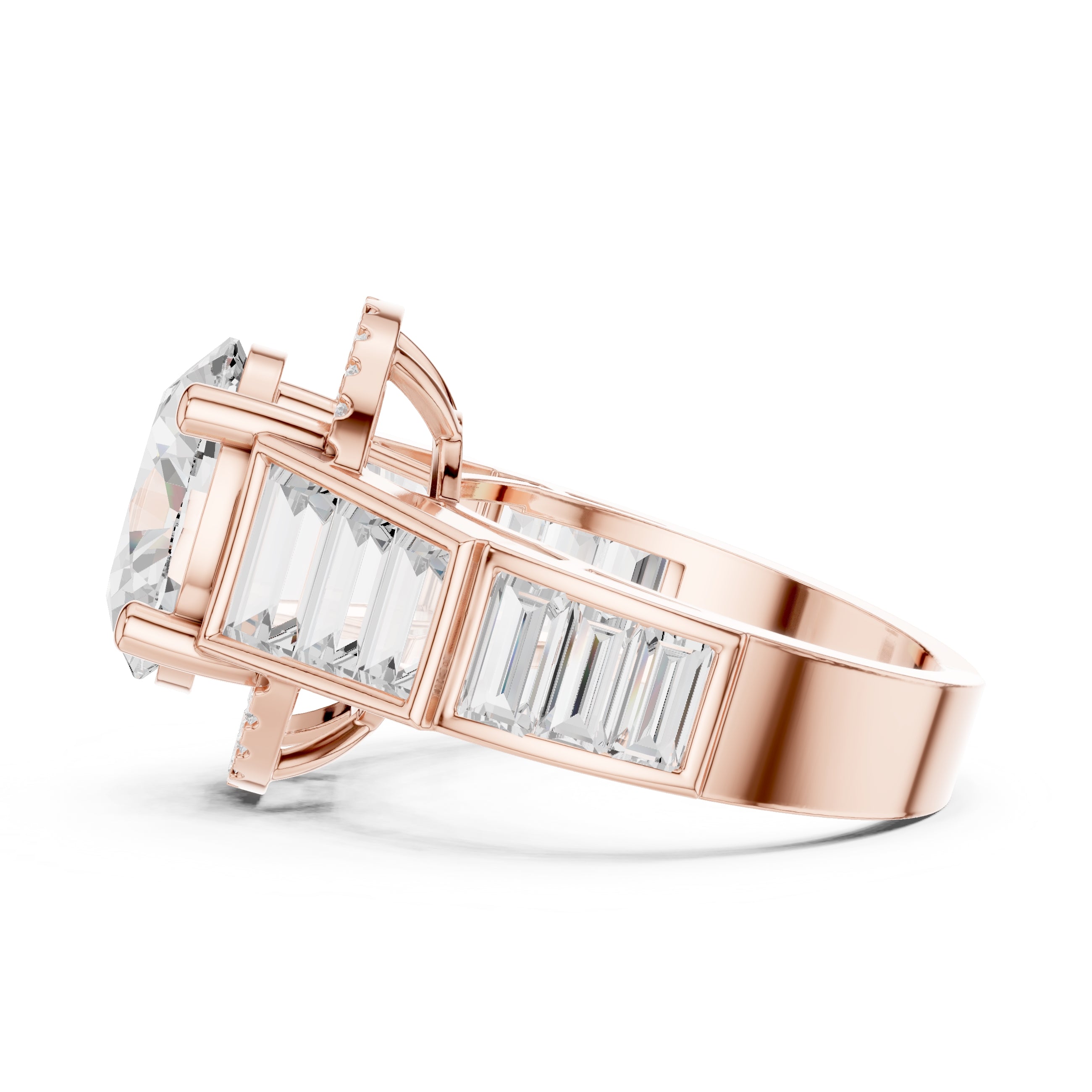 Oval Diamond Baguette Halo Ring 3.5ct Rose Gold