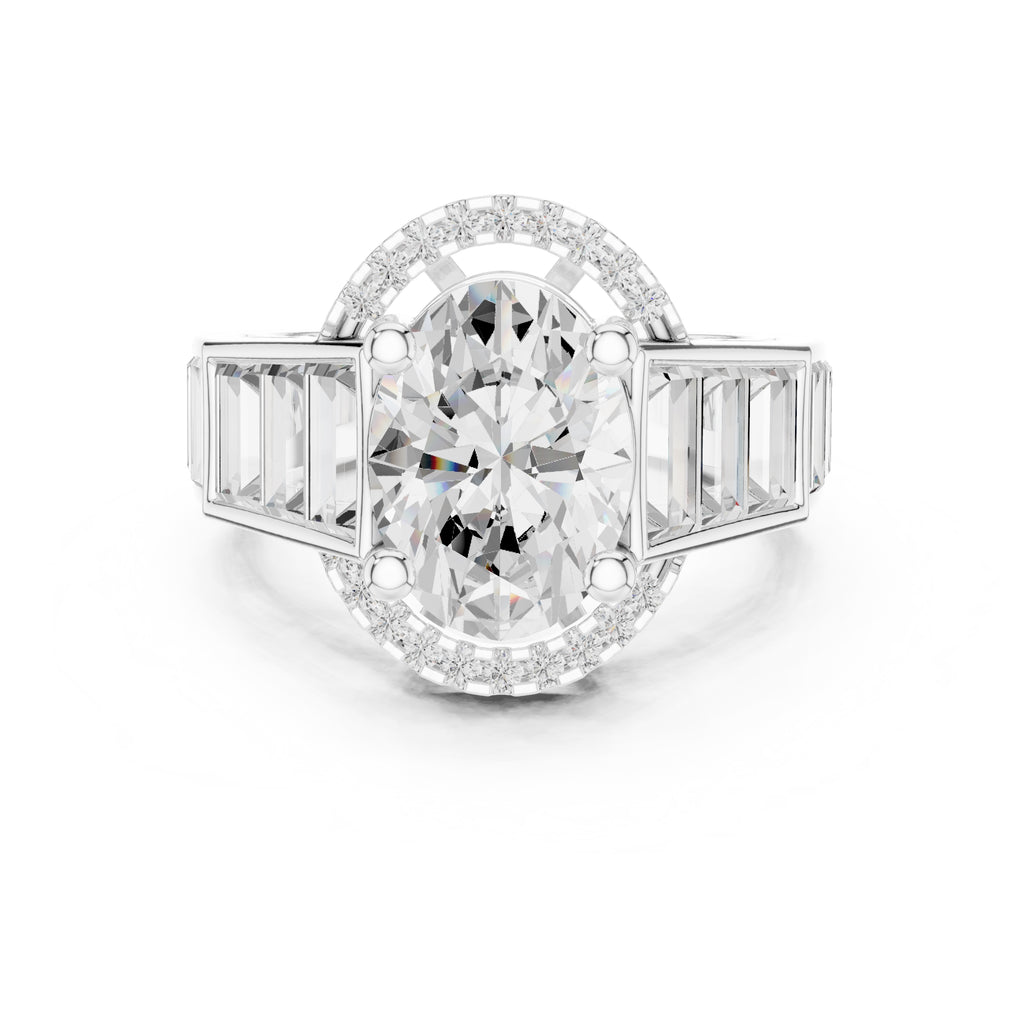 Oval Diamond Baguette Halo Ring 3.5ct White Gold