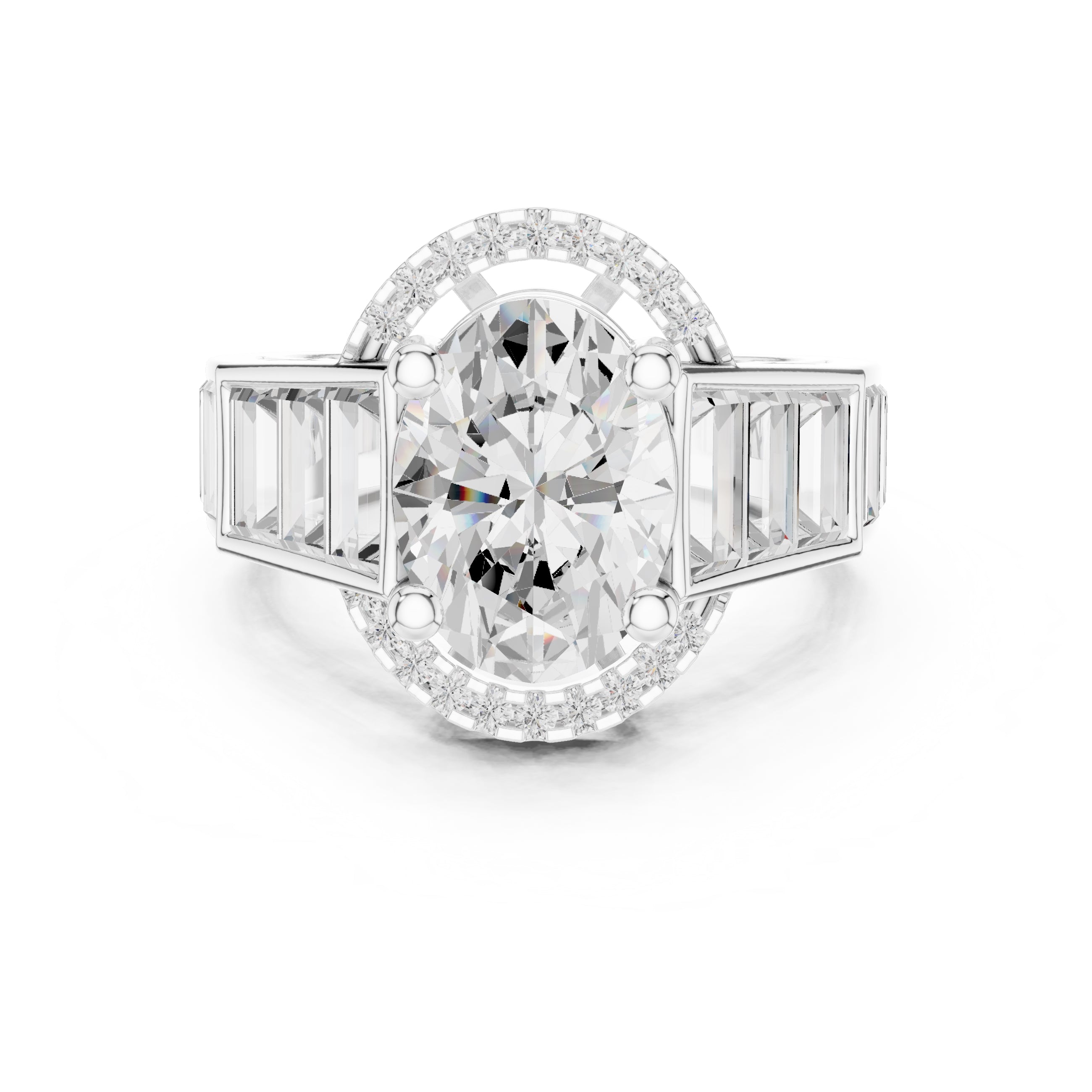 Oval Diamond Baguette Halo Ring 3.5ct White Gold