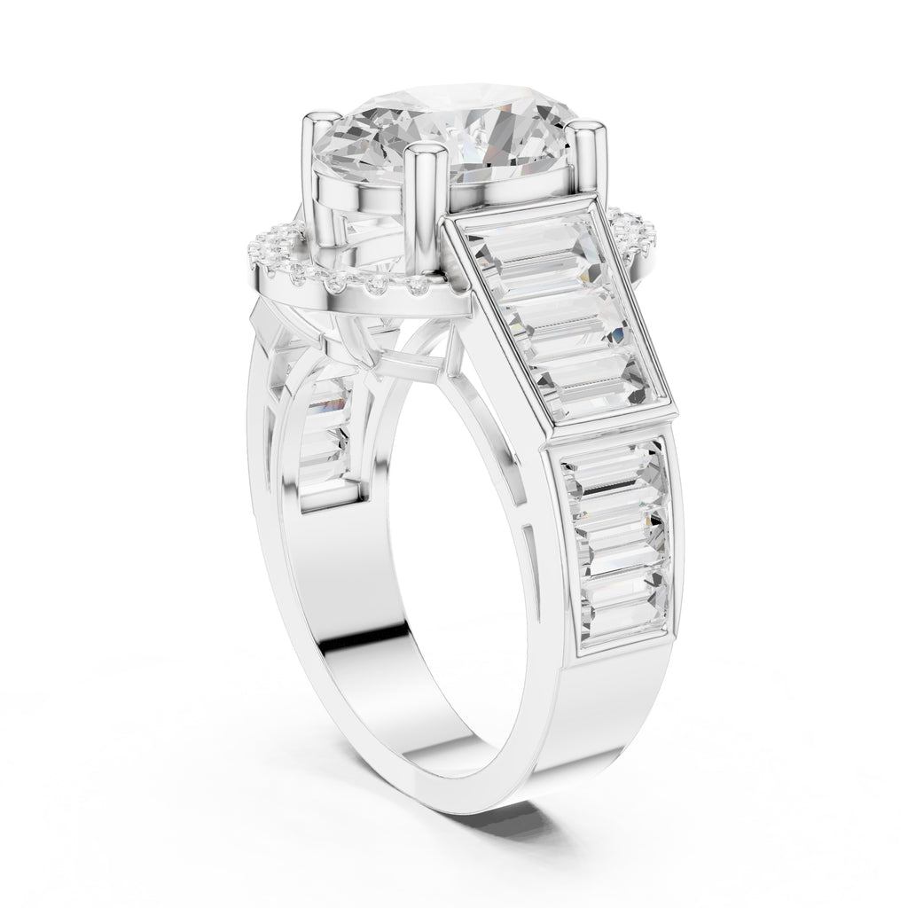 Oval Diamond Baguette Halo Ring 3.5ct White Gold