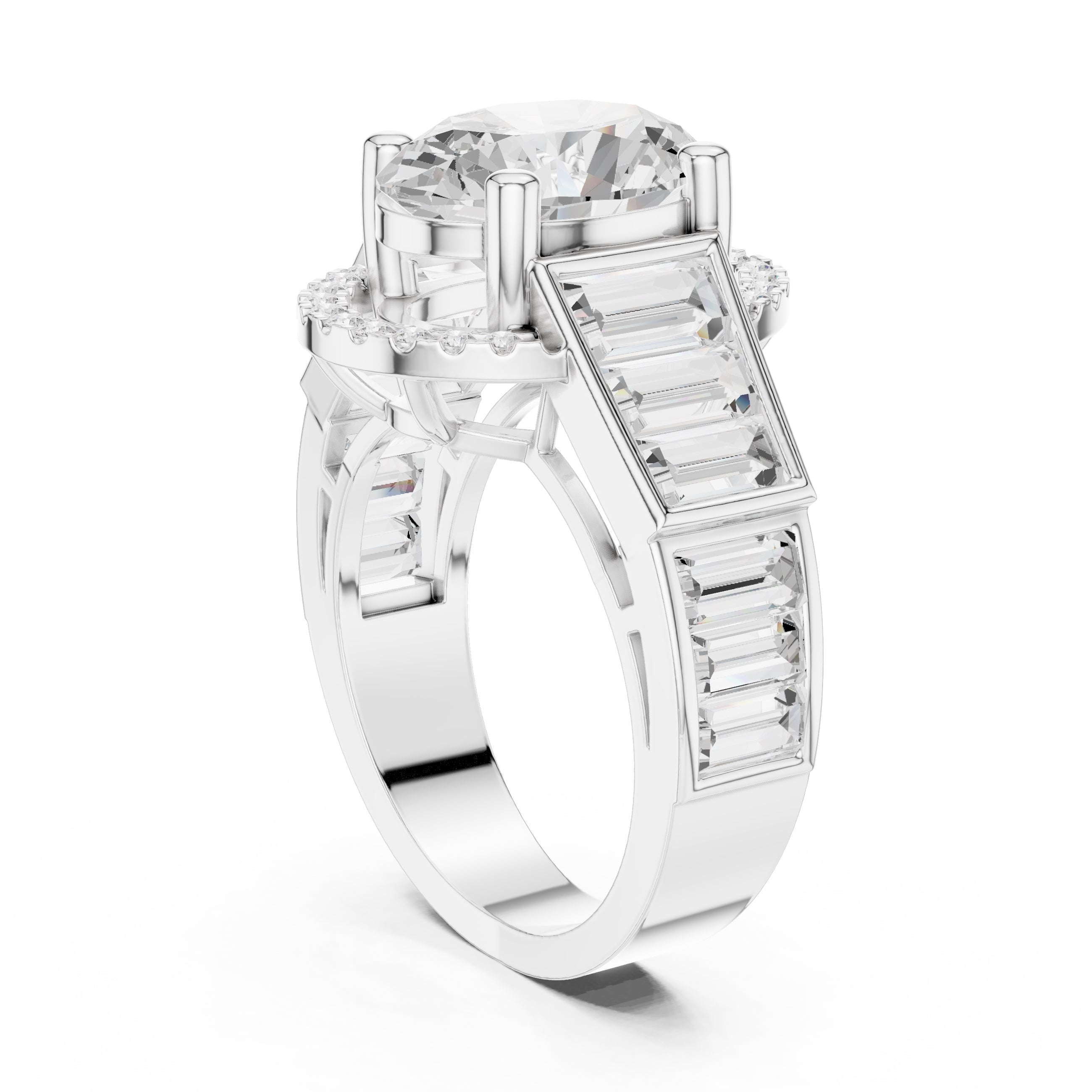 Oval Diamond Baguette Halo Ring 3.5ct White Gold