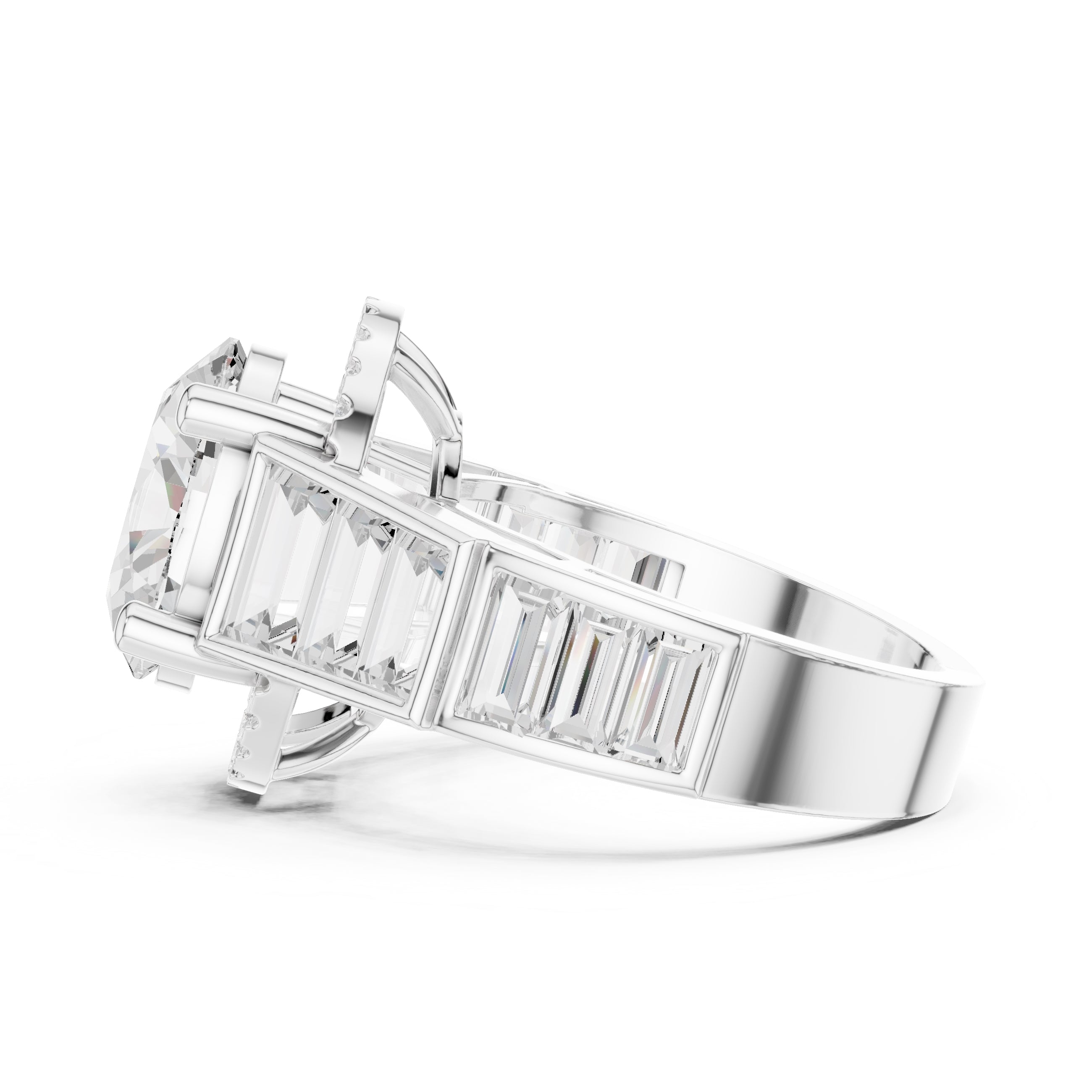 Oval Diamond Baguette Halo Ring 3.5ct White Gold