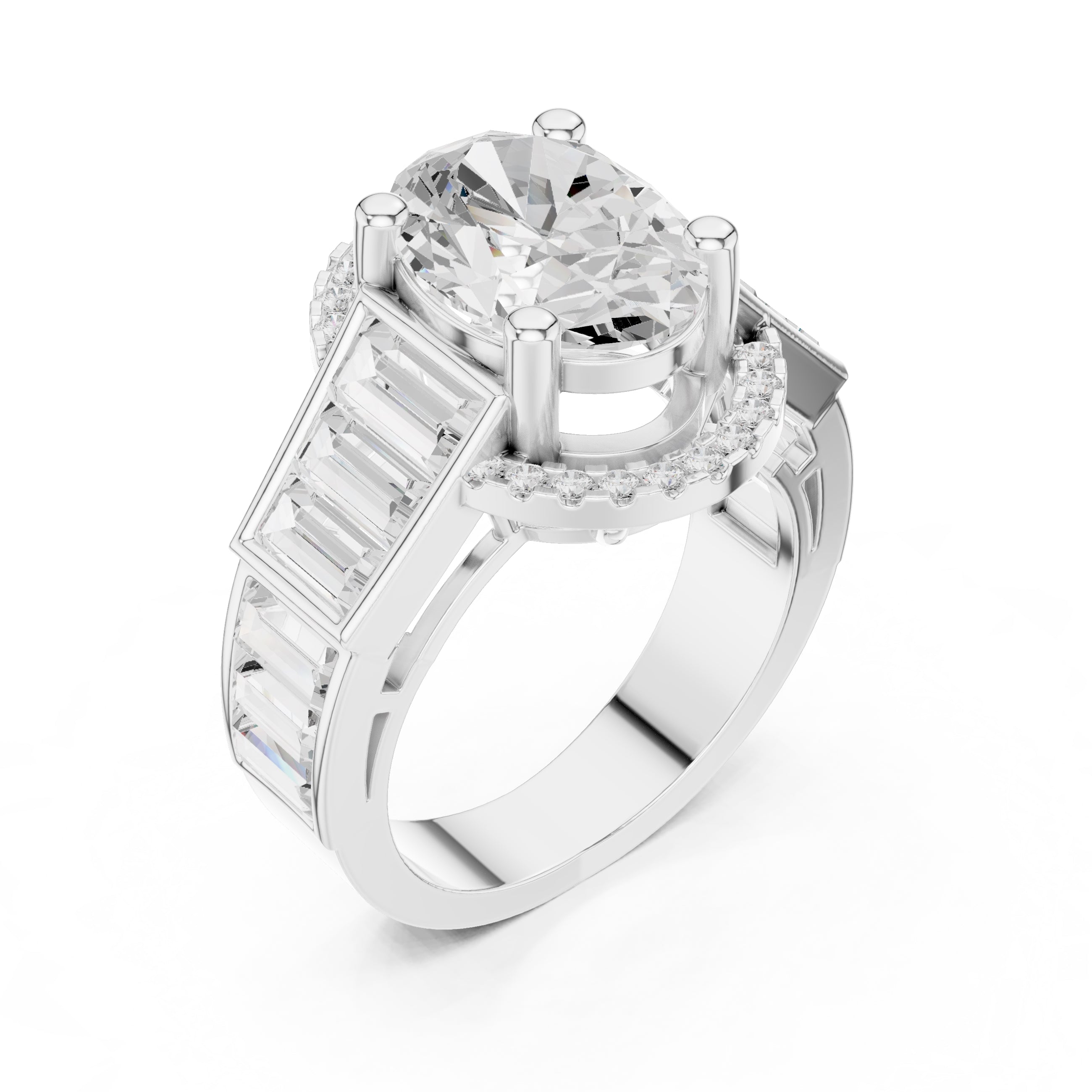 Oval Diamond Baguette Halo Ring 3.5ct White Gold