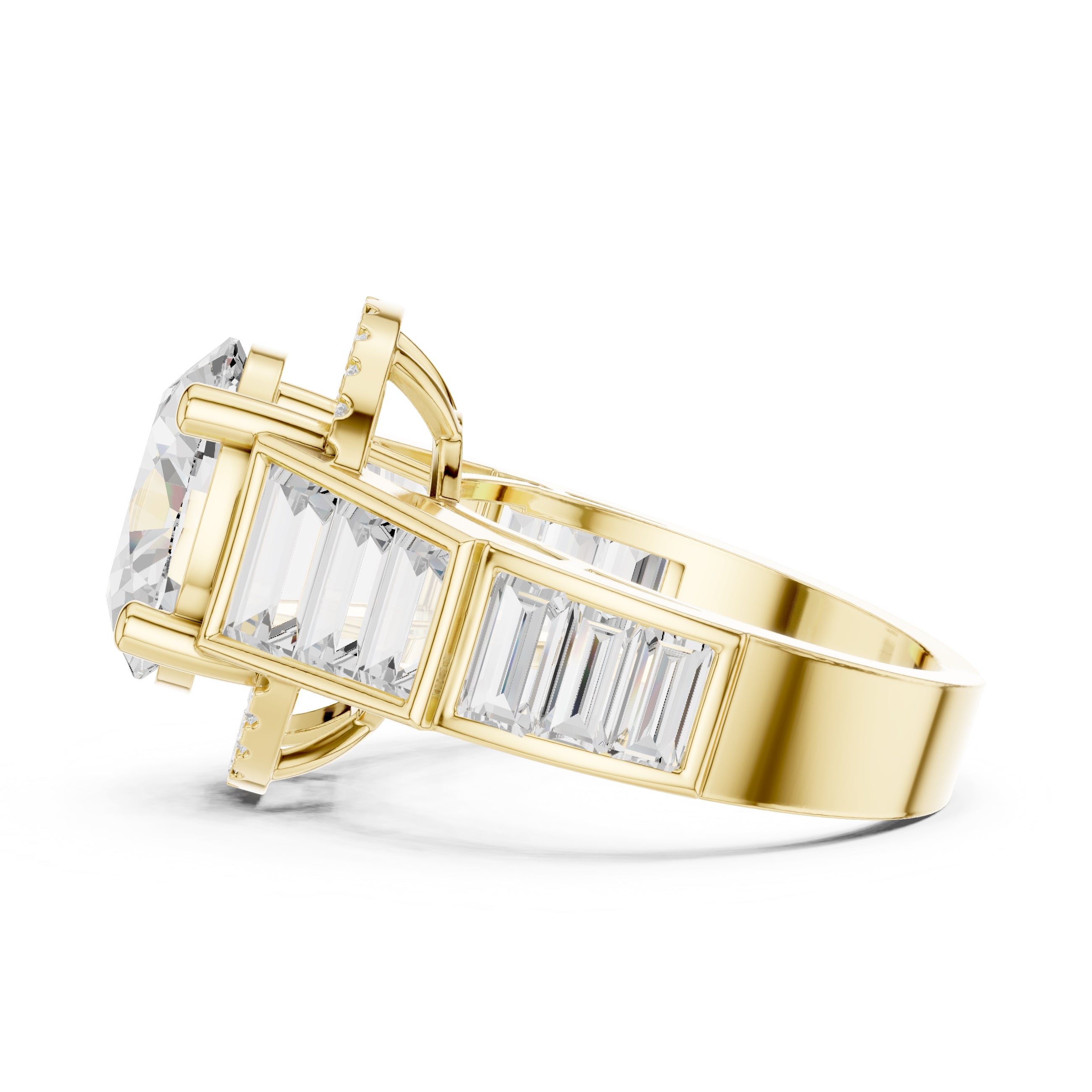 Oval Diamond Baguette Halo Ring 3.5ct Yellow Gold