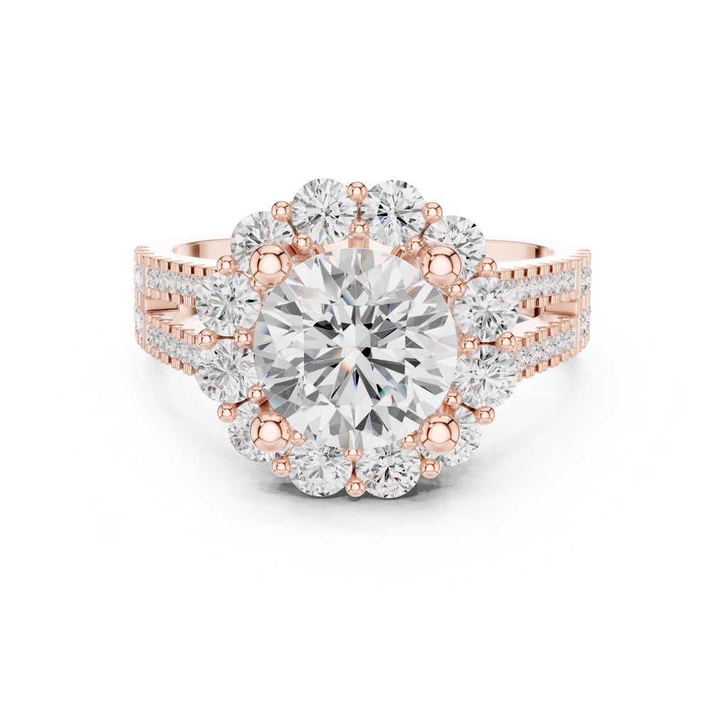 2.10 ct Round Diamond Cluster Halo Ring 2.1ct Rose Gold