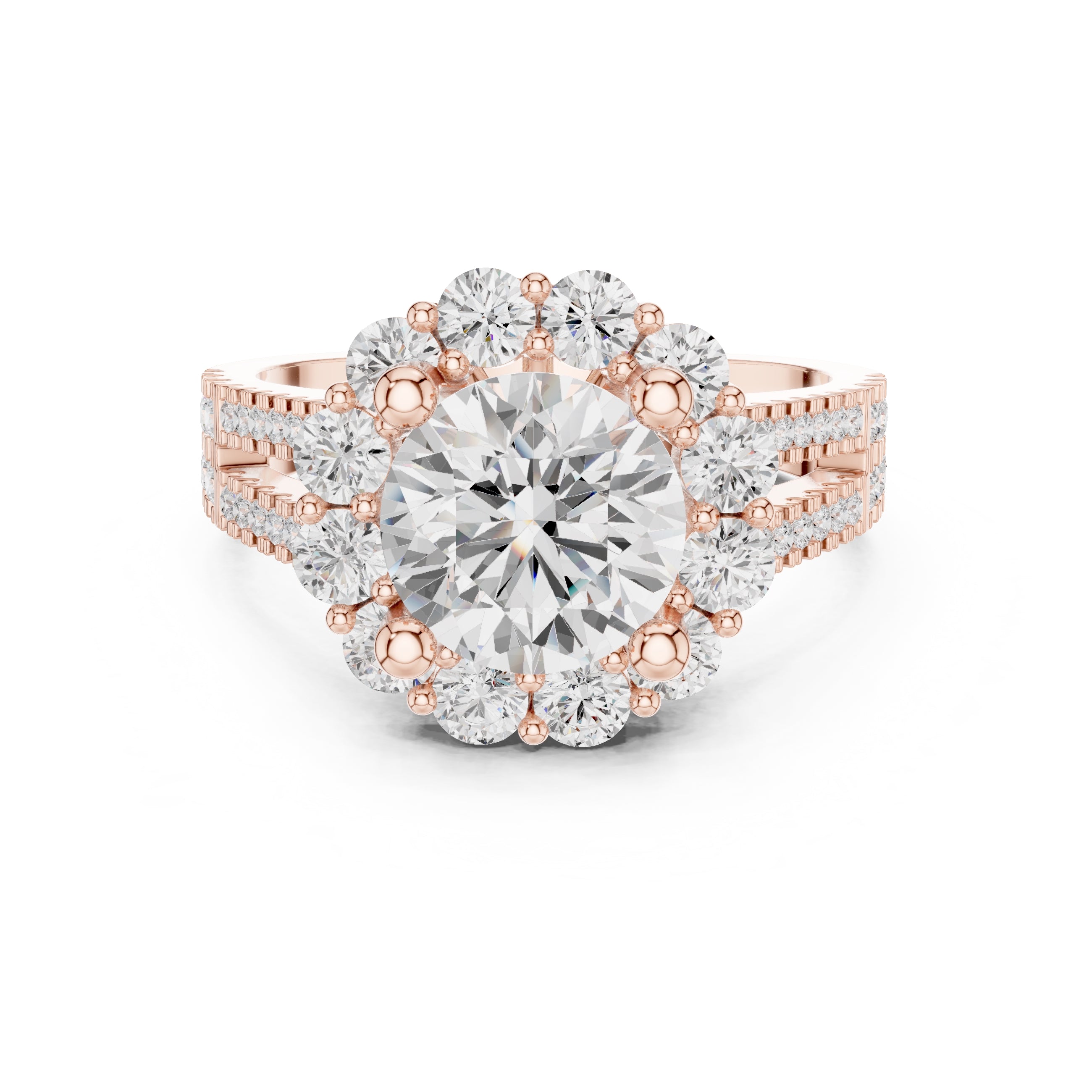 2.10 ct Round Diamond Cluster Halo Ring 2.1ct Rose Gold