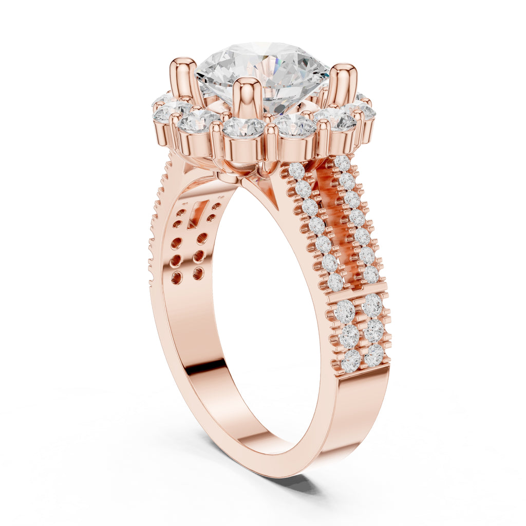 2.10 ct Round Diamond Cluster Halo Ring 2.1ct Rose Gold