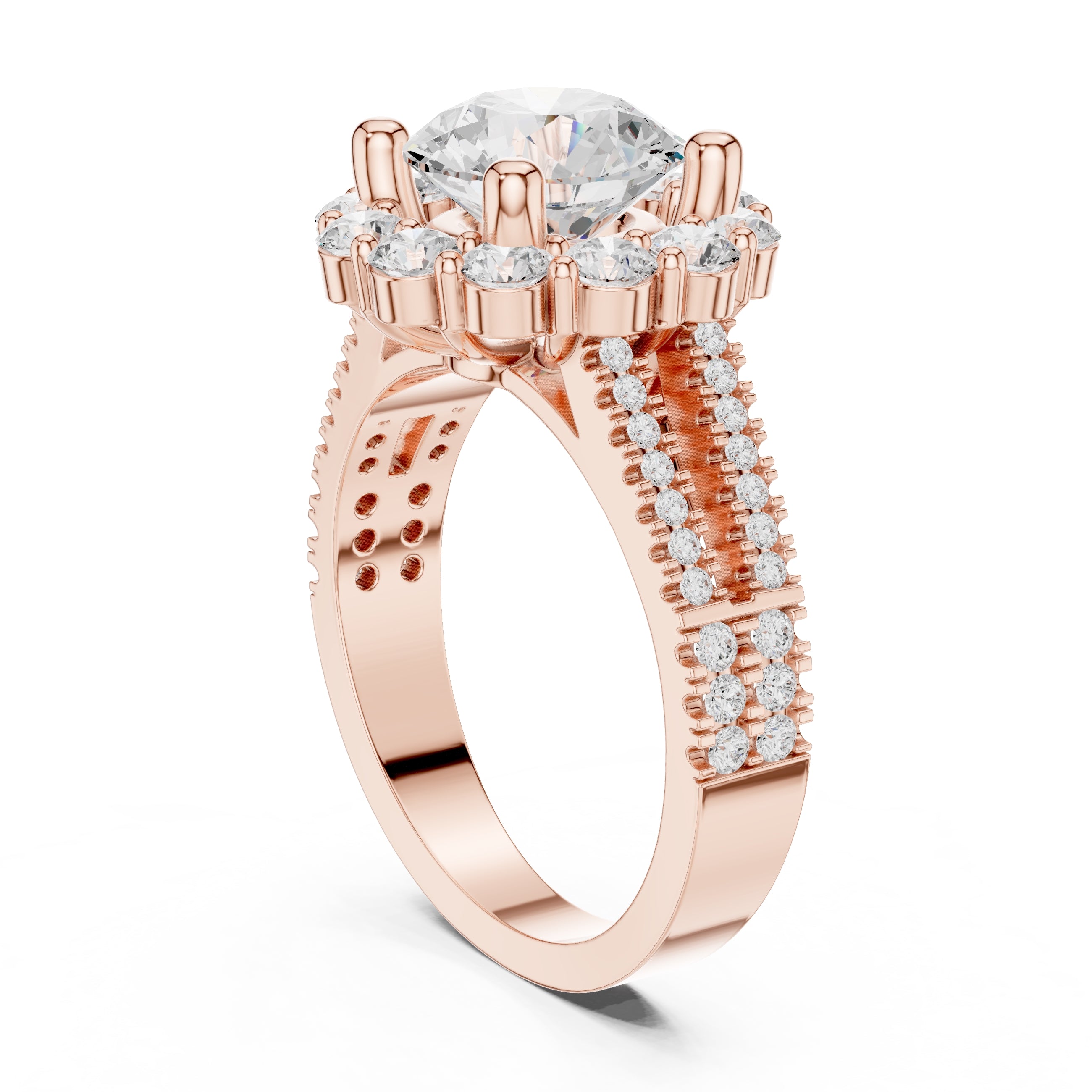 2.10 ct Round Diamond Cluster Halo Ring 2.1ct Rose Gold