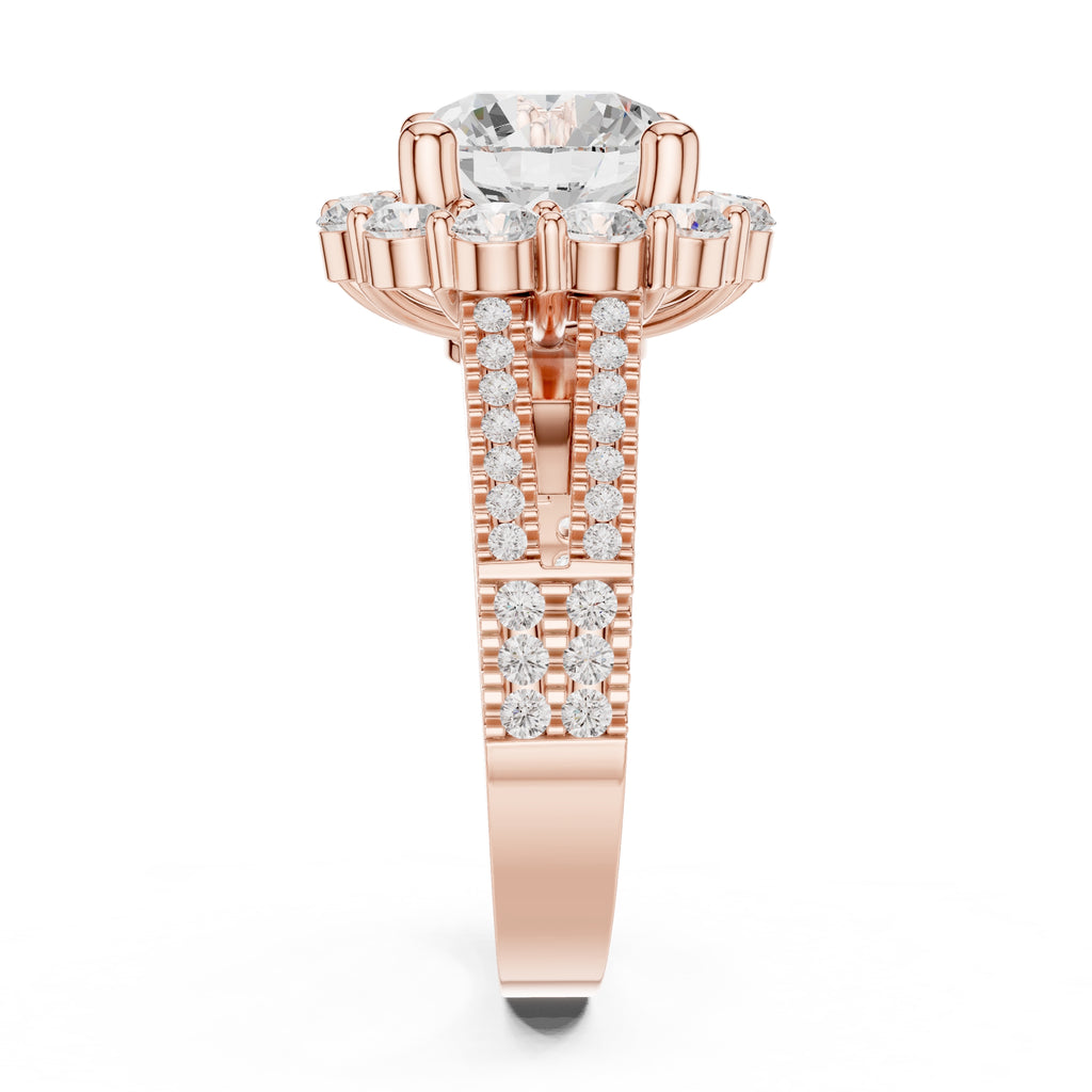 2.10 ct Round Diamond Cluster Halo Ring 2.1ct Rose Gold