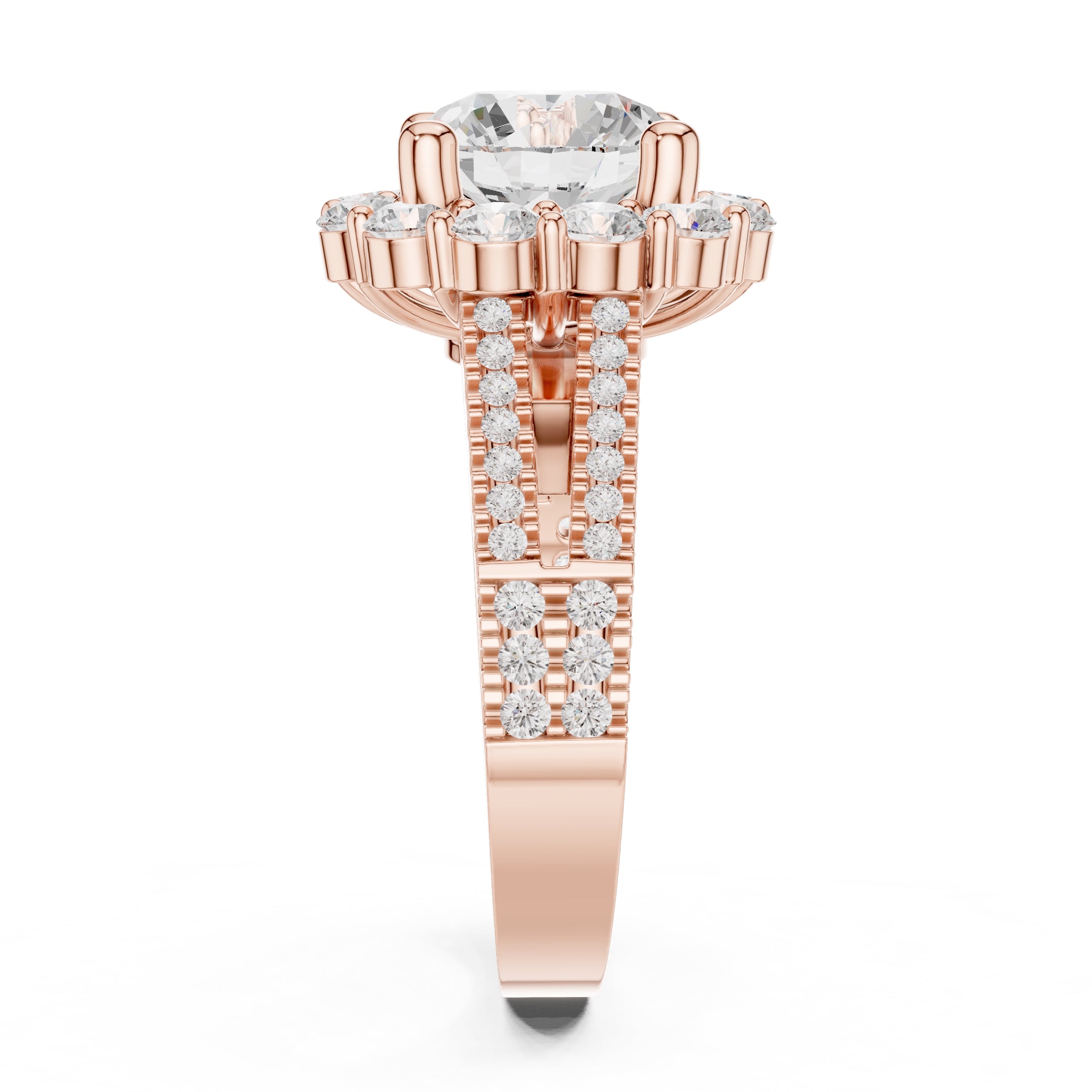 2.10 ct Round Diamond Cluster Halo Ring 2.1ct Rose Gold