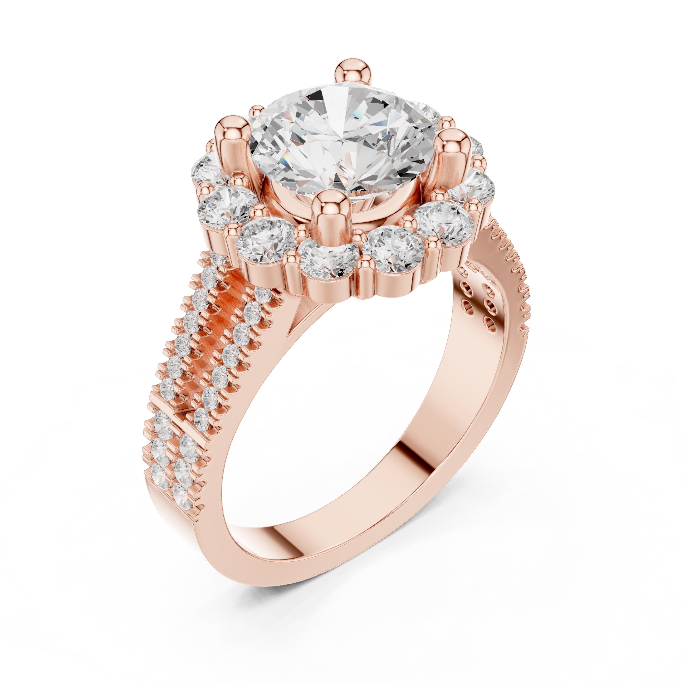 2.10 ct Round Diamond Cluster Halo Ring 2.1ct Rose Gold