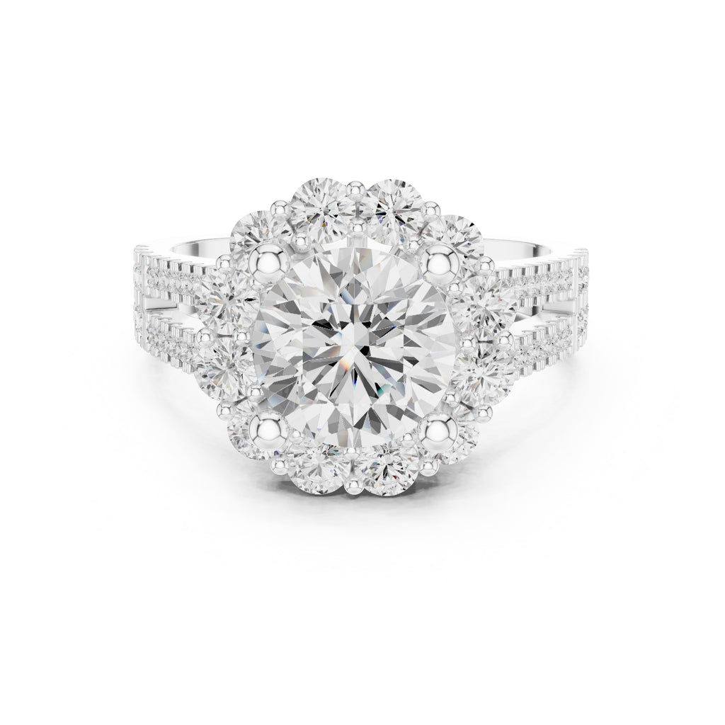 2.10 ct Round Diamond Cluster Halo Ring 2.1ct White Gold