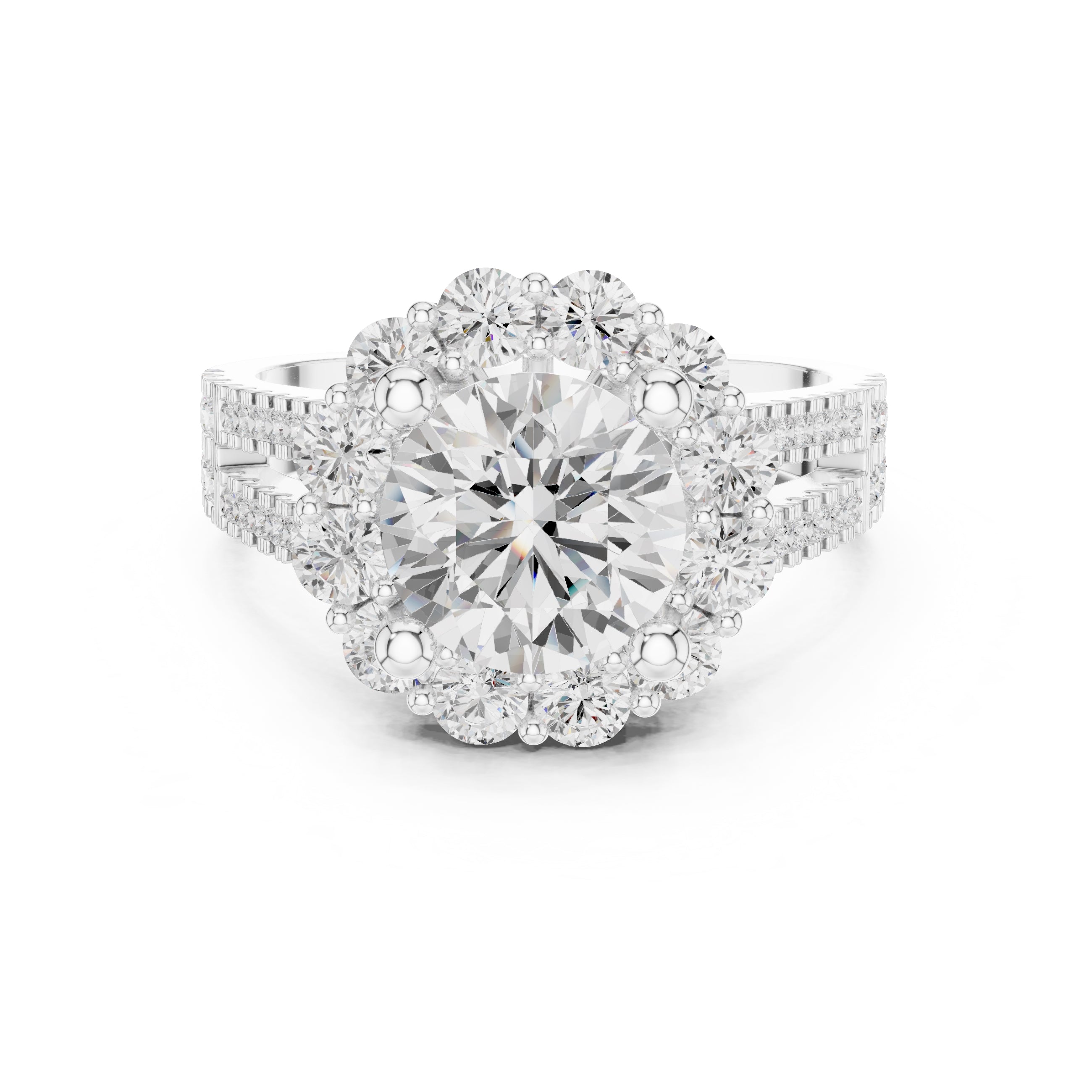 2.10 ct Round Diamond Cluster Halo Ring 2.1ct White Gold