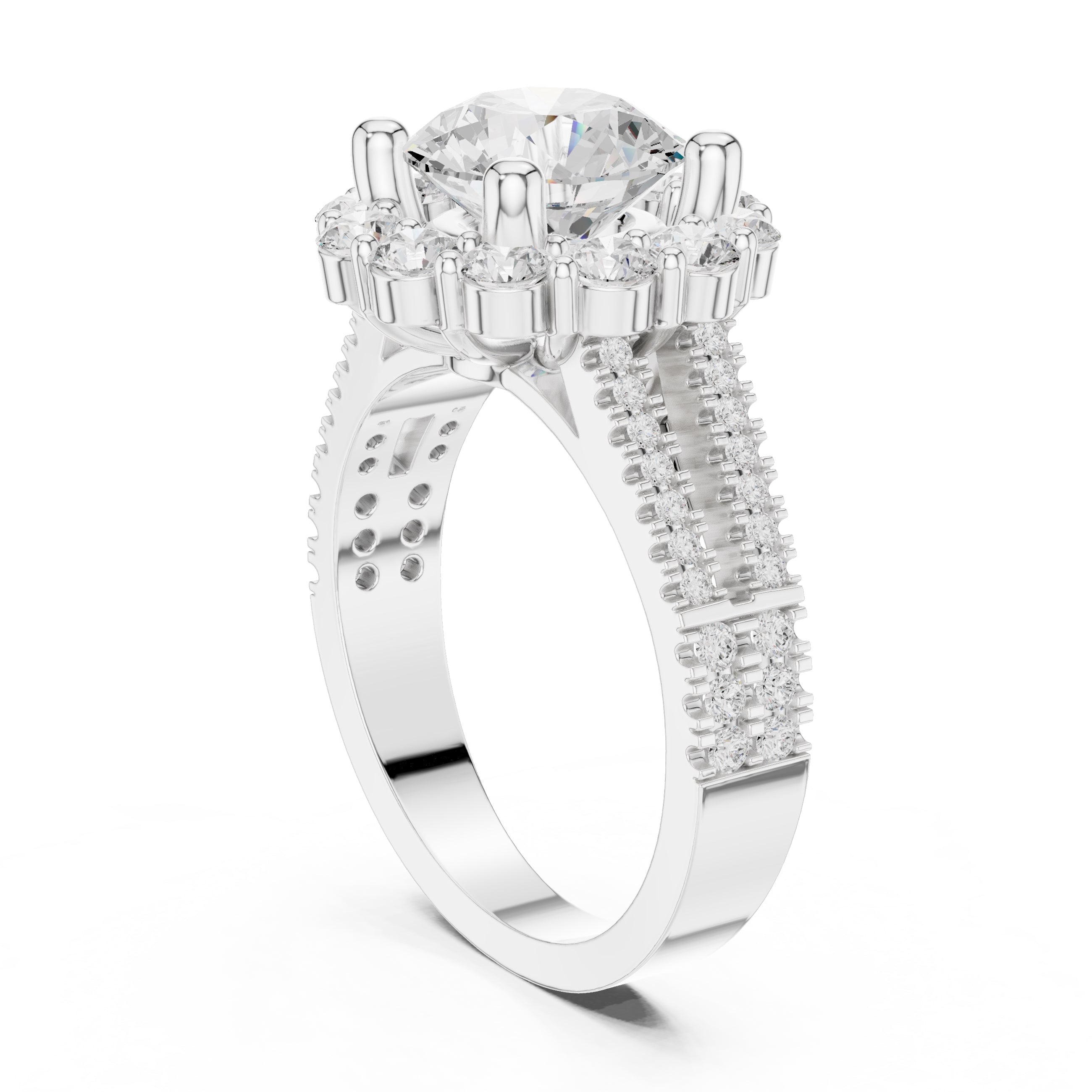 2.10 ct Round Diamond Cluster Halo Ring 2.1ct White Gold