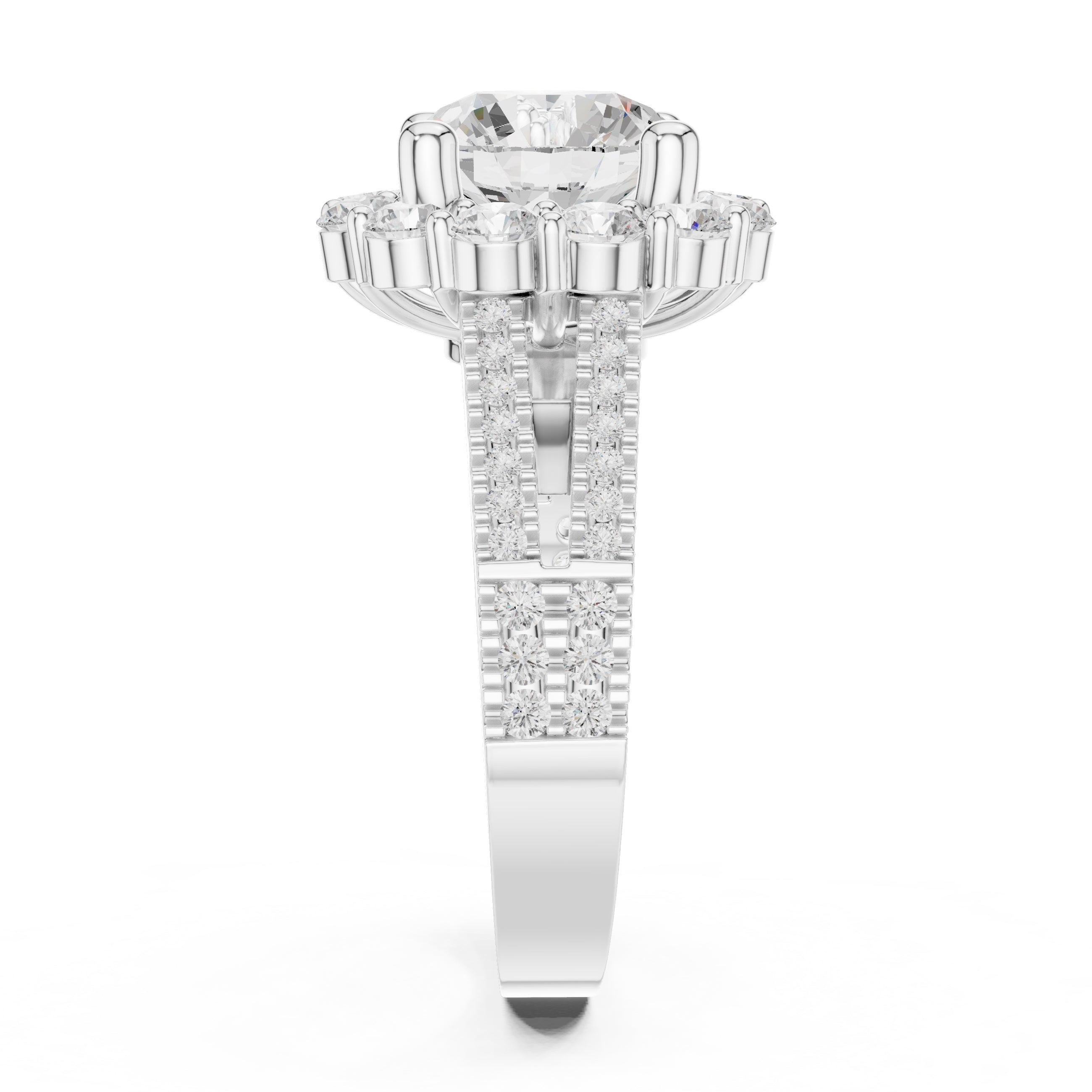 2.10 ct Round Diamond Cluster Halo Ring 2.1ct White Gold