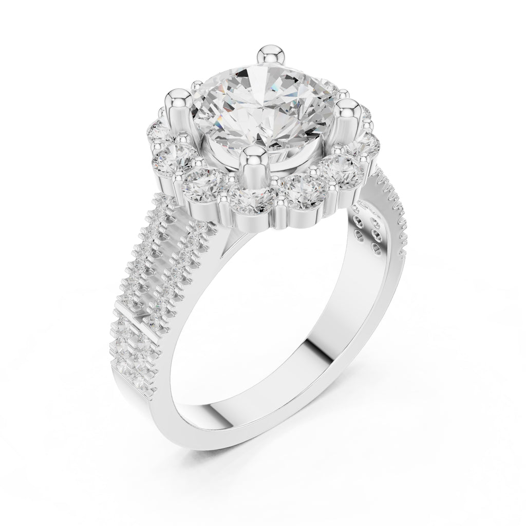 2.10 ct Round Diamond Cluster Halo Ring 2.1ct White Gold