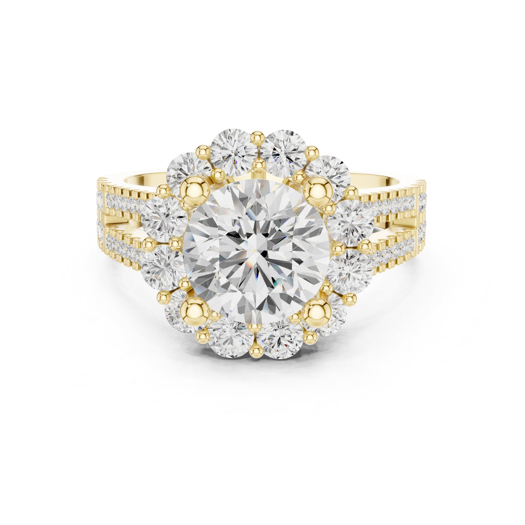 2.10 ct Round Diamond Cluster Halo Ring 2.1ct Yellow Gold