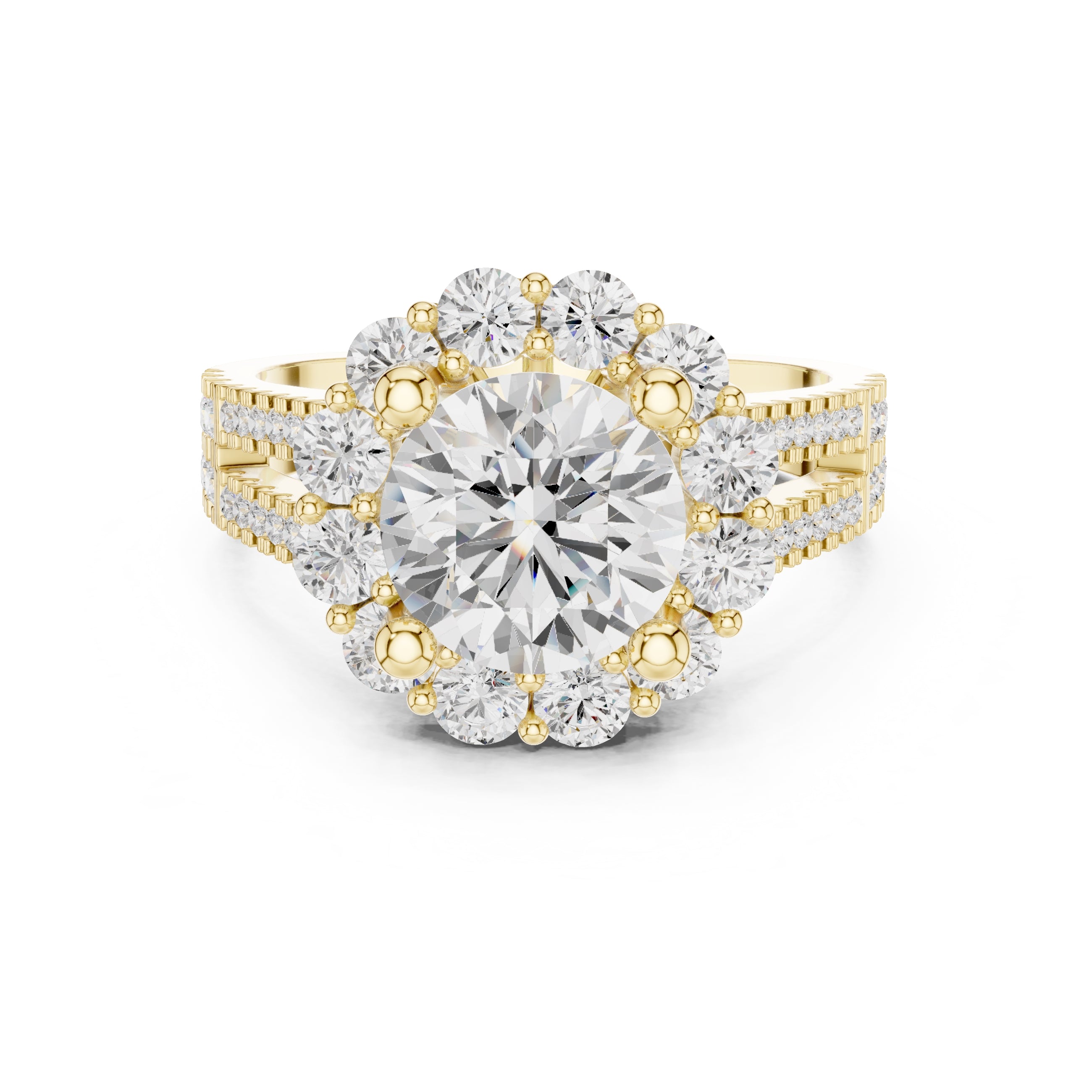 2.10 ct Round Diamond Cluster Halo Ring 2.1ct Yellow Gold