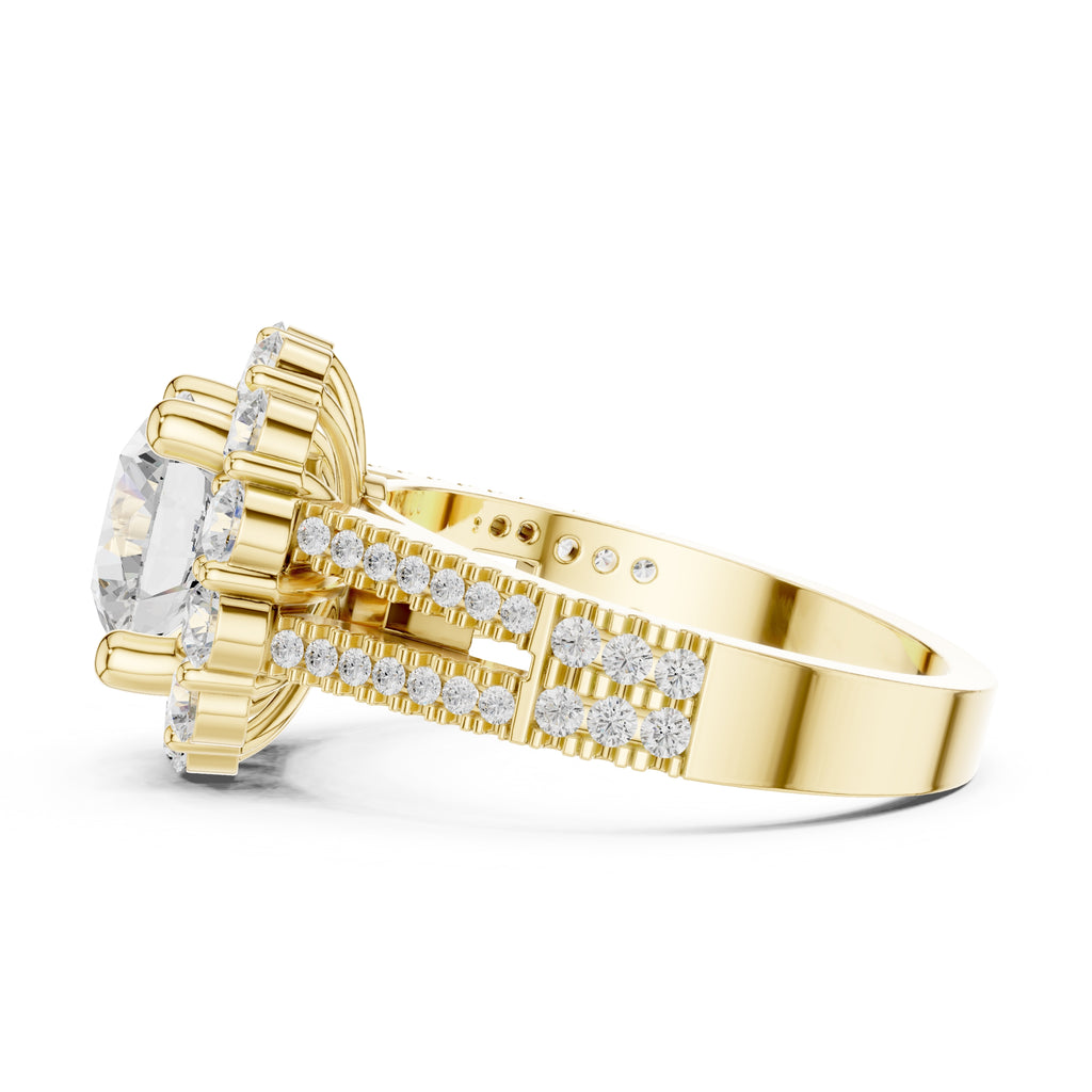 2.10 ct Round Diamond Cluster Halo Ring 2.1ct Yellow Gold