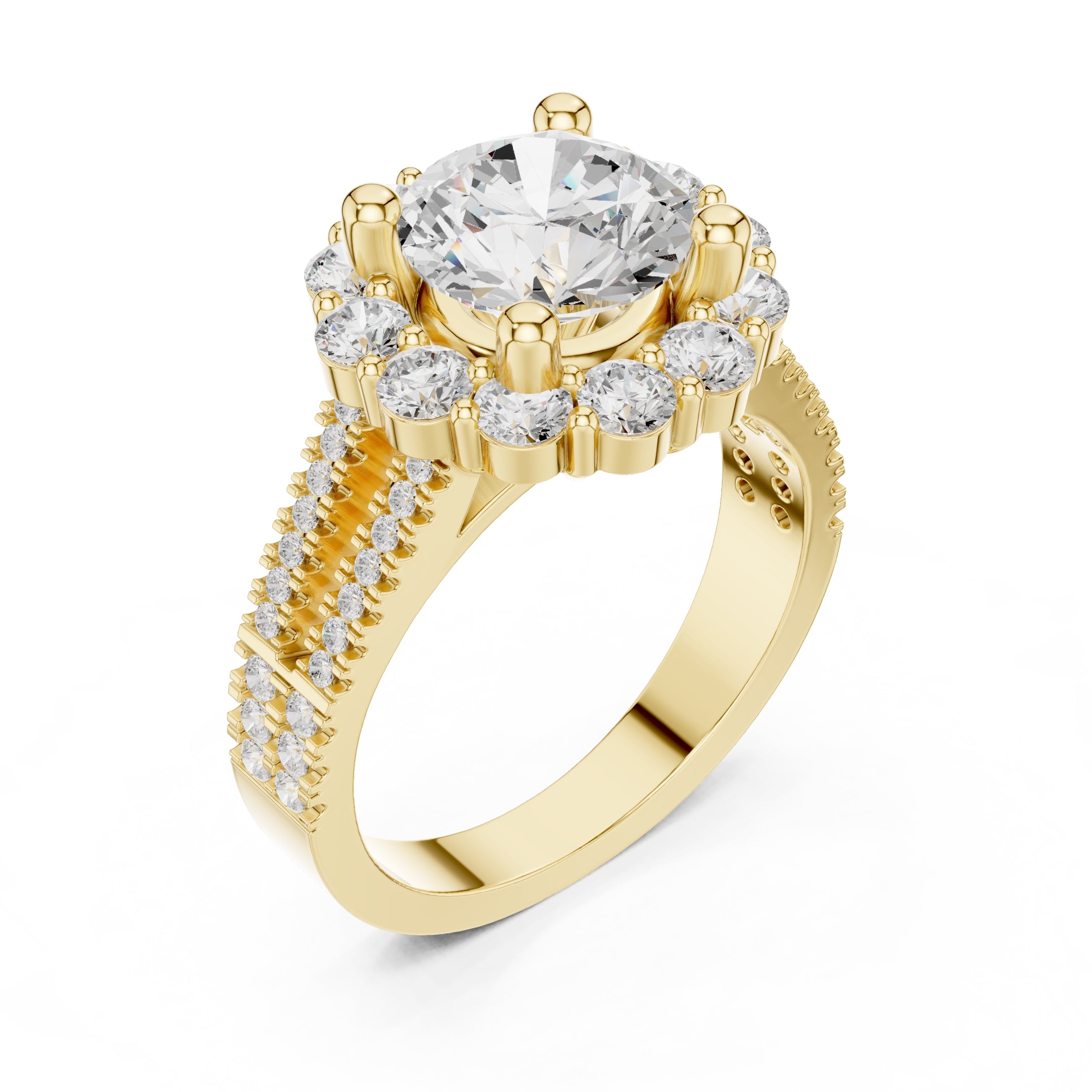 2.10 ct Round Diamond Cluster Halo Ring 2.1ct Yellow Gold