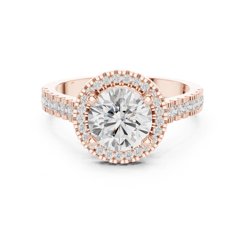 1.50 ct Round Diamond Halo Ring 1.5ct Rose Gold