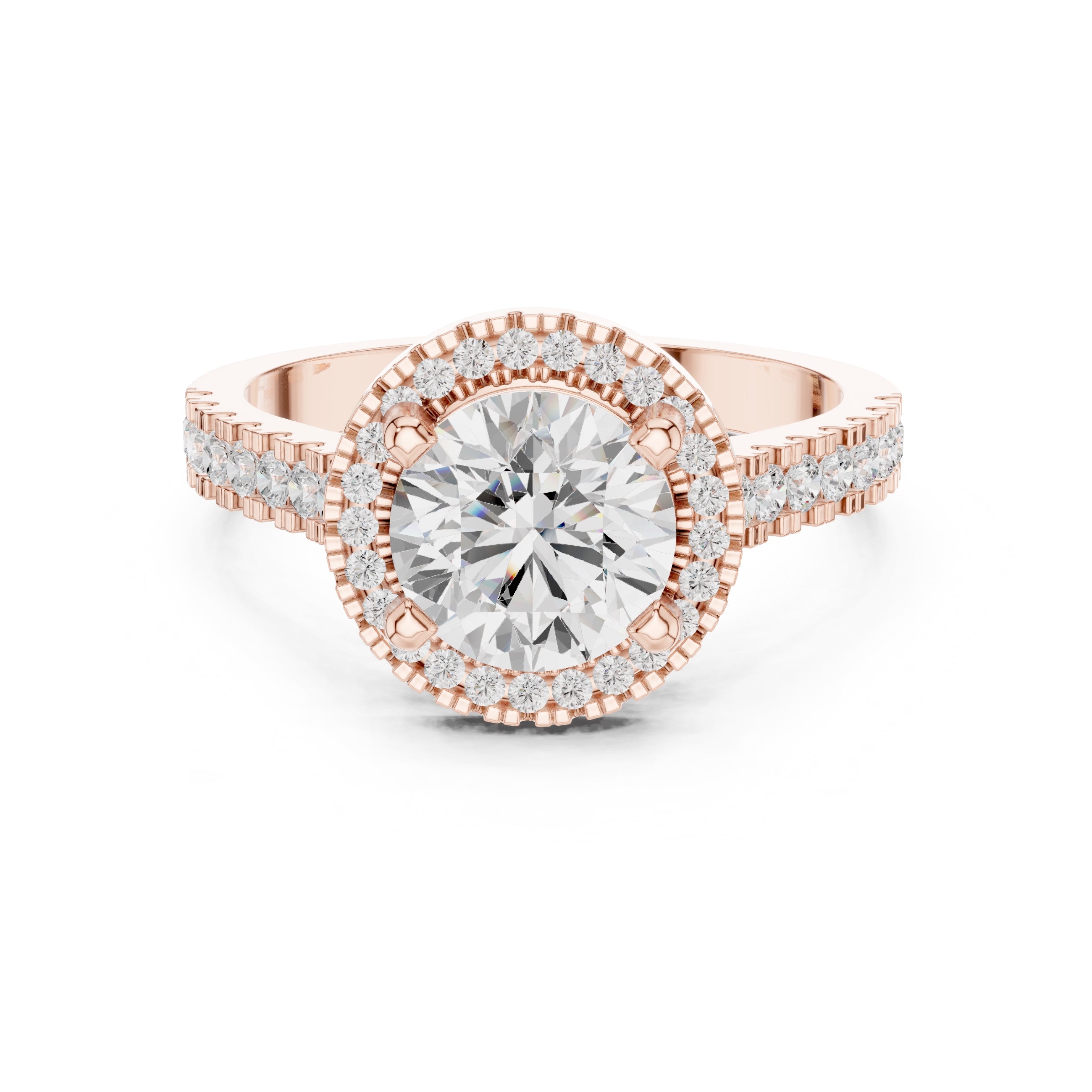1.50 ct Round Diamond Halo Ring 1.5ct Rose Gold