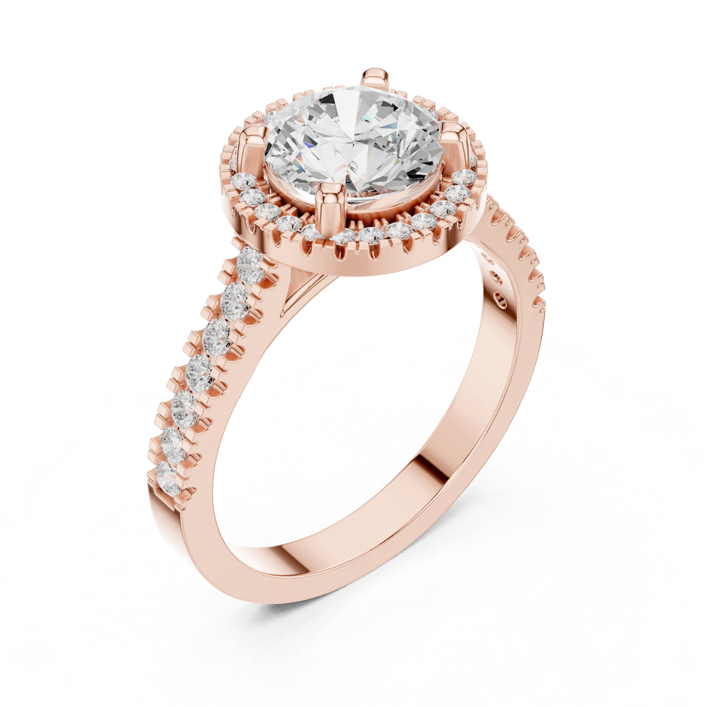1.50 ct Round Diamond Halo Ring 1.5ct Rose Gold