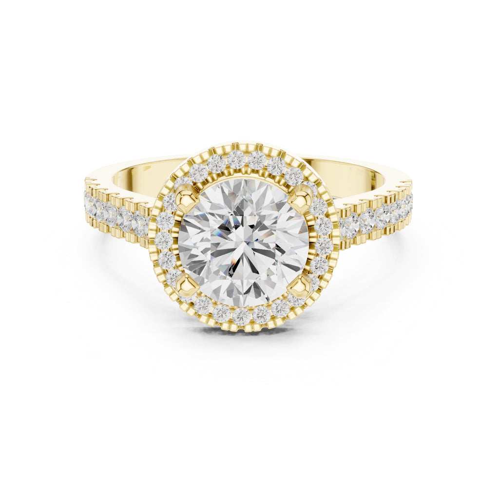 1.50 ct Round Diamond Halo Ring 1.5ct Yellow Gold