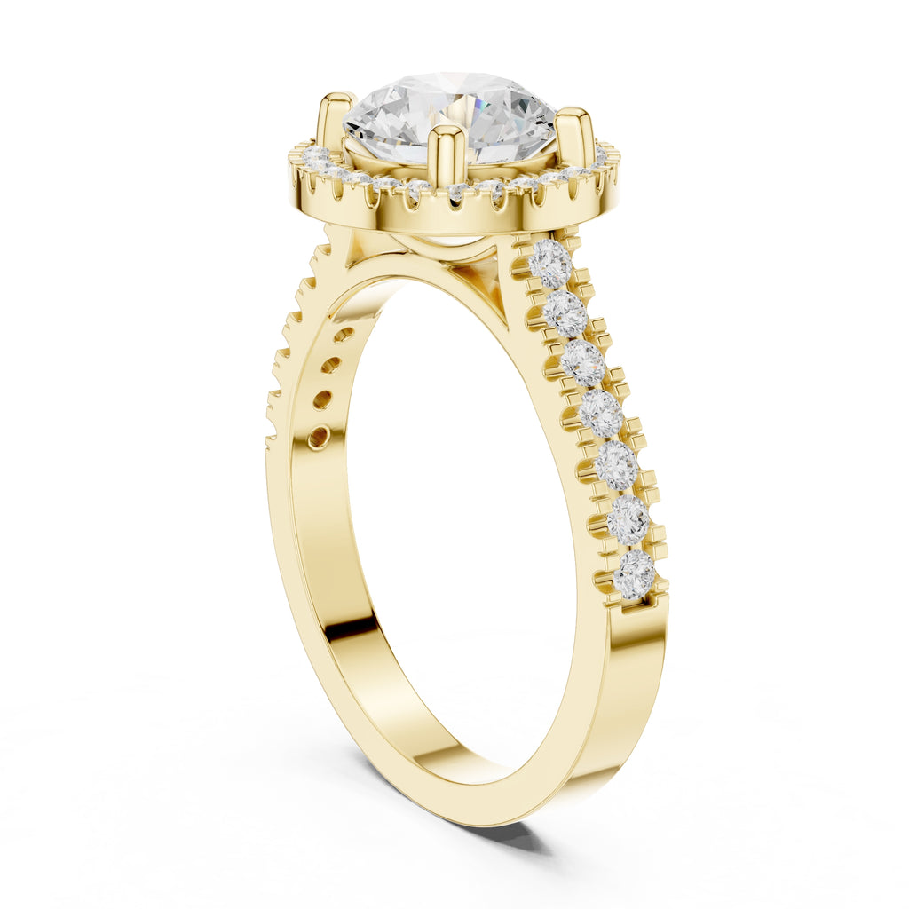 1.50 ct Round Diamond Halo Ring 1.5ct Yellow Gold