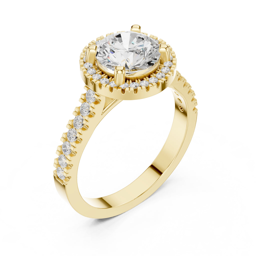 1.50 ct Round Diamond Halo Ring 1.5ct Yellow Gold