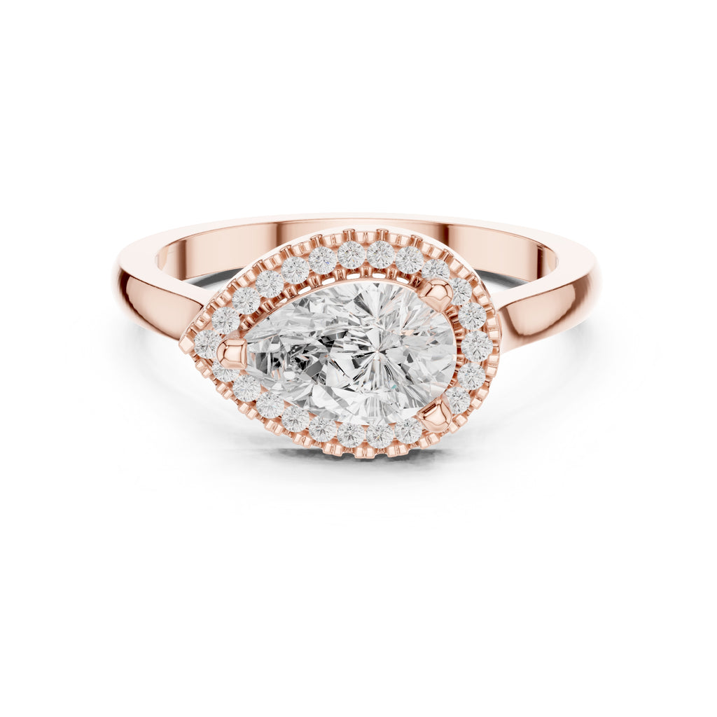 1.00 ct Teardrop Pave Halo Diamond Ring 1ct Rose Gold