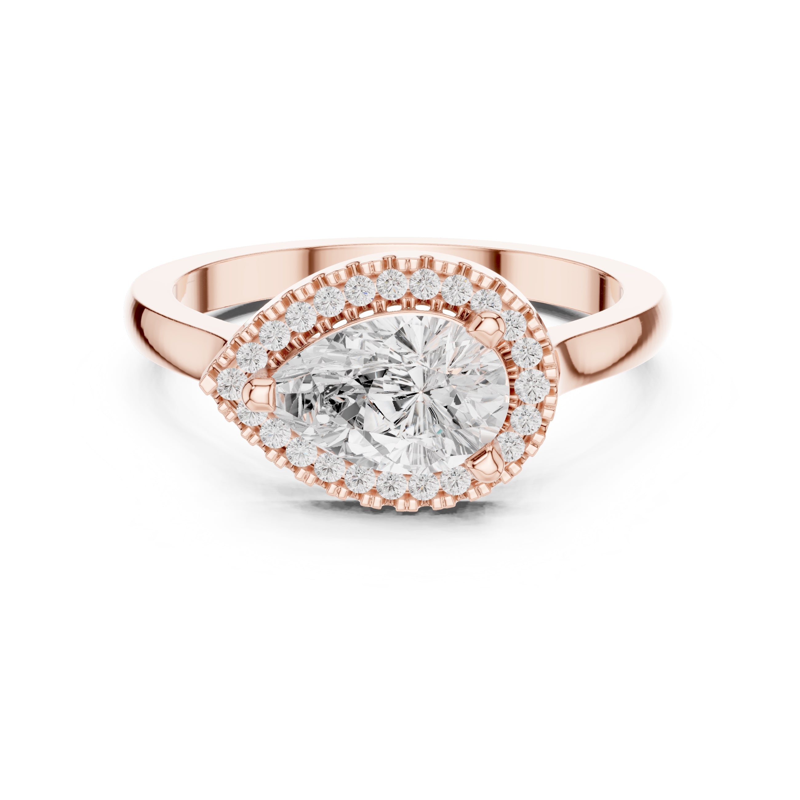 1.00 ct Teardrop Pave Halo Diamond Ring 1ct Rose Gold