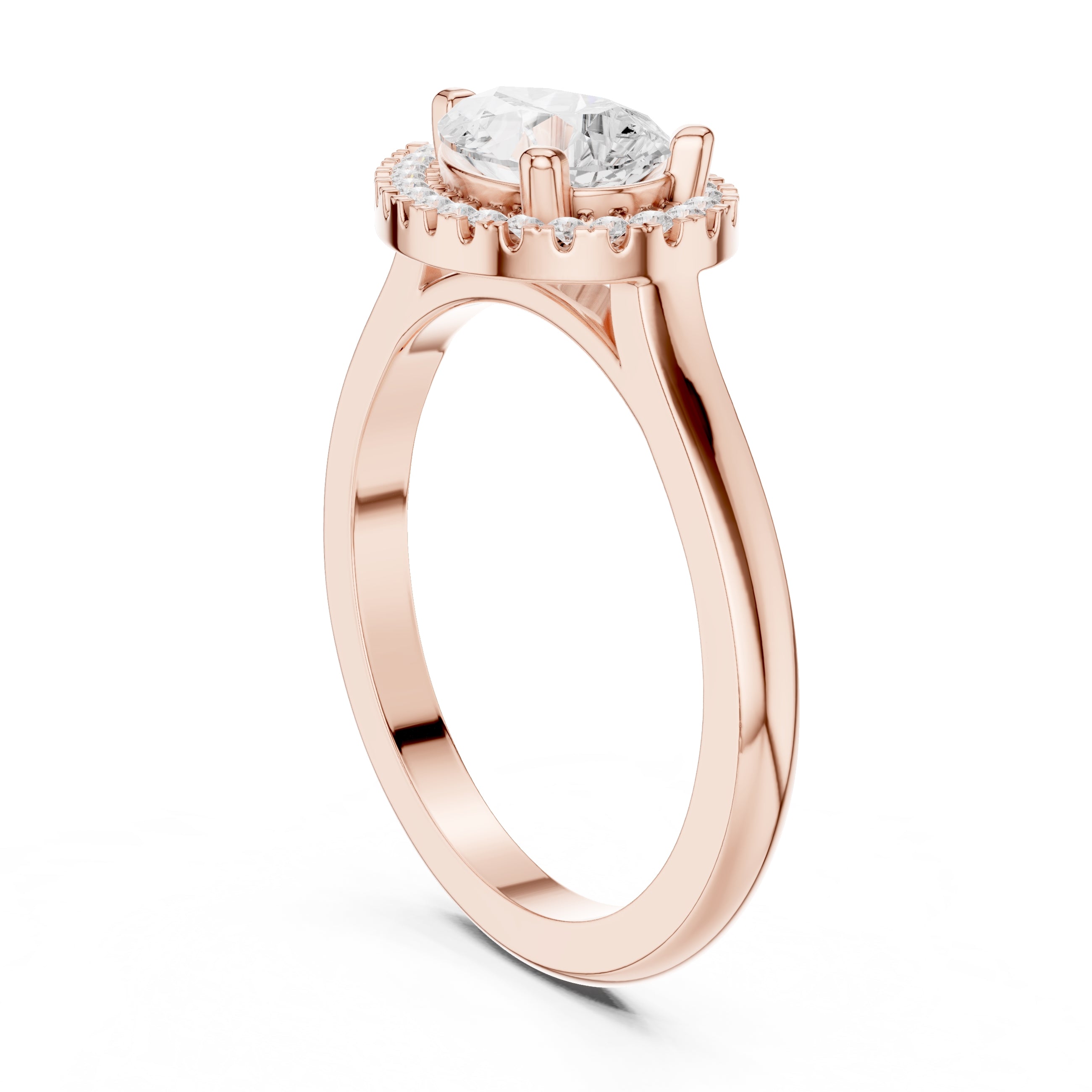 1.00 ct Teardrop Pave Halo Diamond Ring 1ct Rose Gold