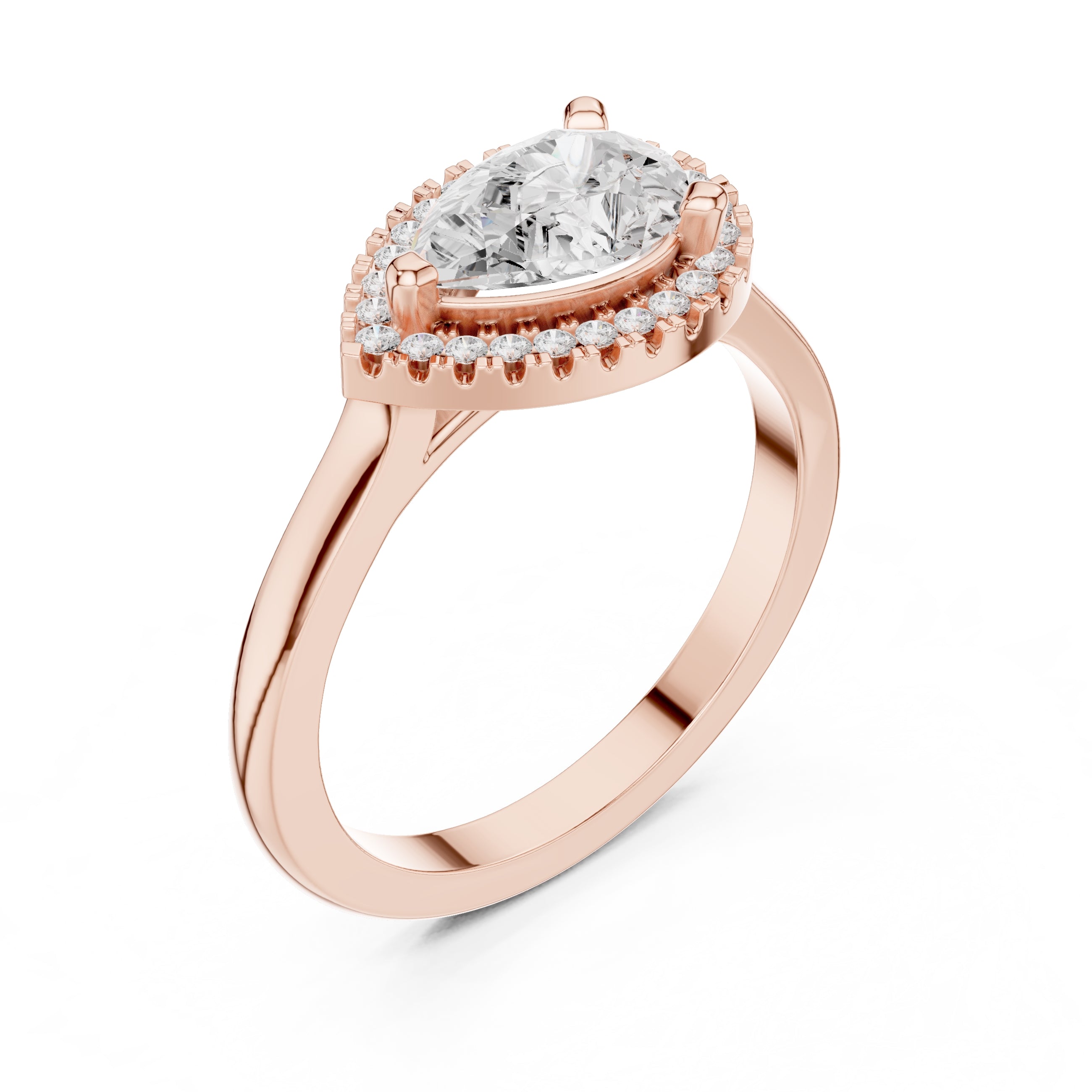 1.00 ct Teardrop Pave Halo Diamond Ring 1ct Rose Gold