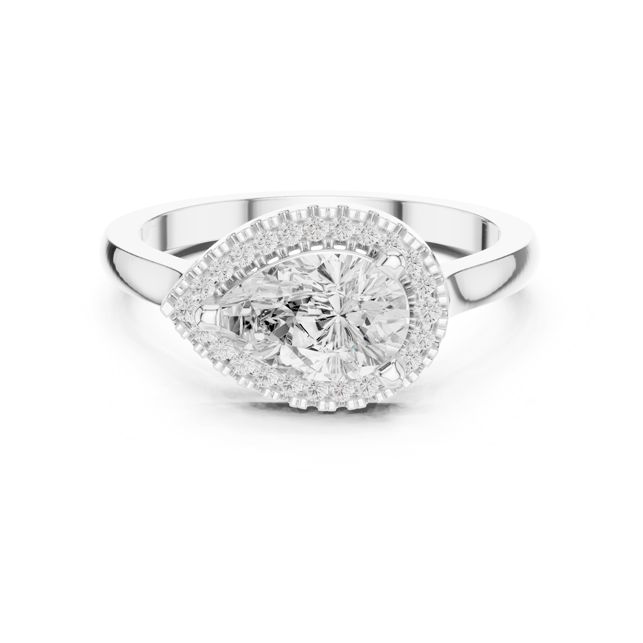 1.00 ct Teardrop Pave Halo Diamond Ring 1ct White Gold
